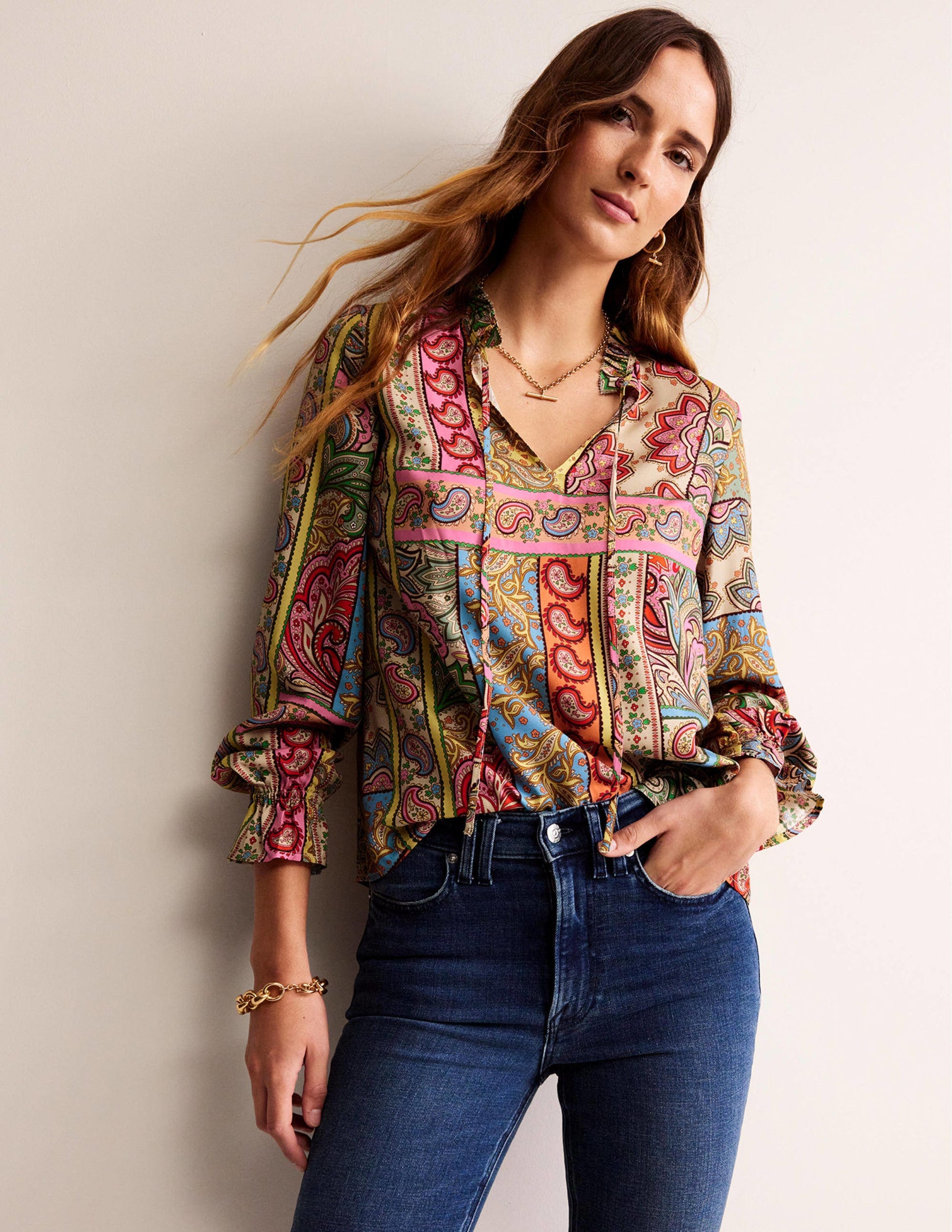 Silk Viscose Romantic Blouse-Multi, Patchwork-1