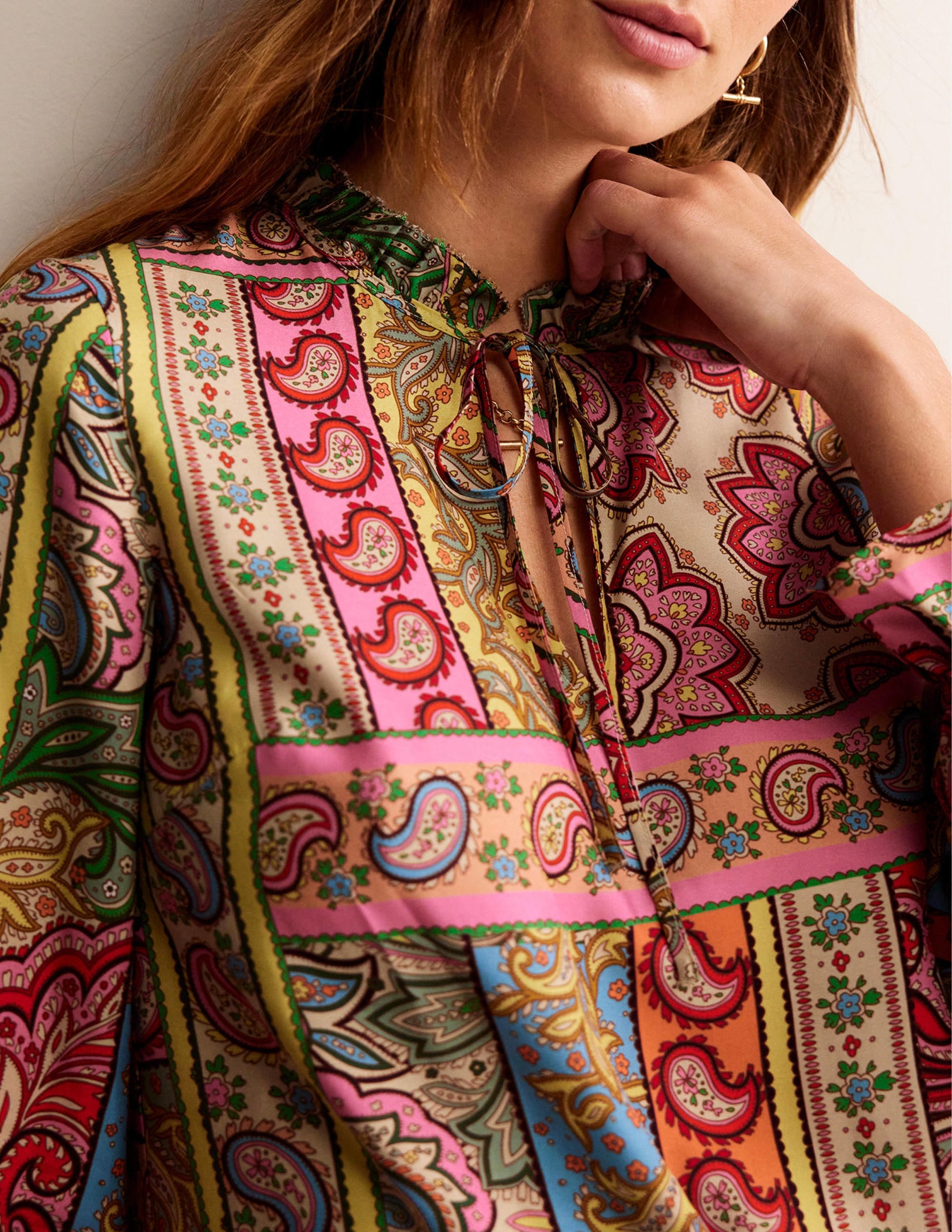 Silk Viscose Romantic Blouse-Multi, Patchwork - Image 2