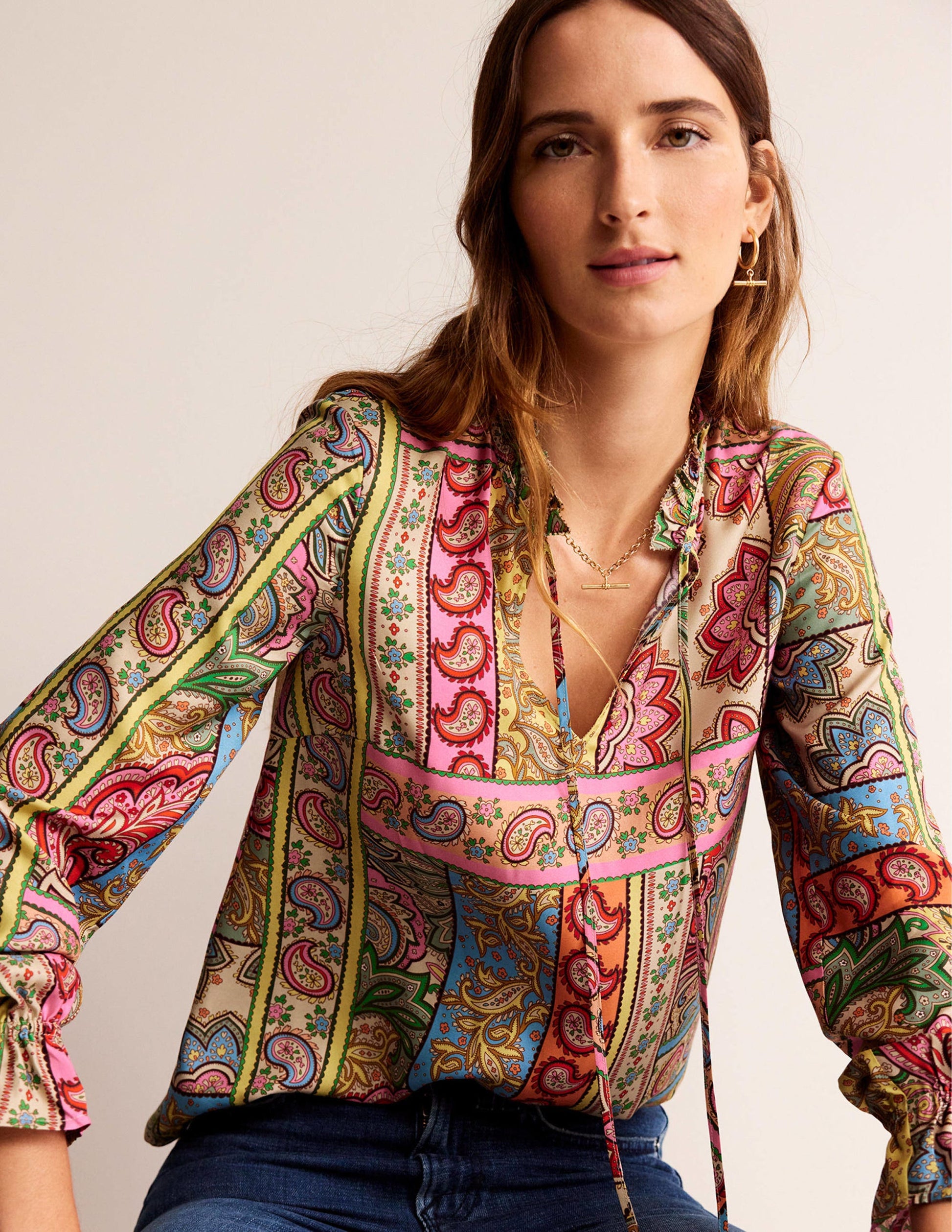 Silk Viscose Romantic Blouse-Multi, Patchwork-4