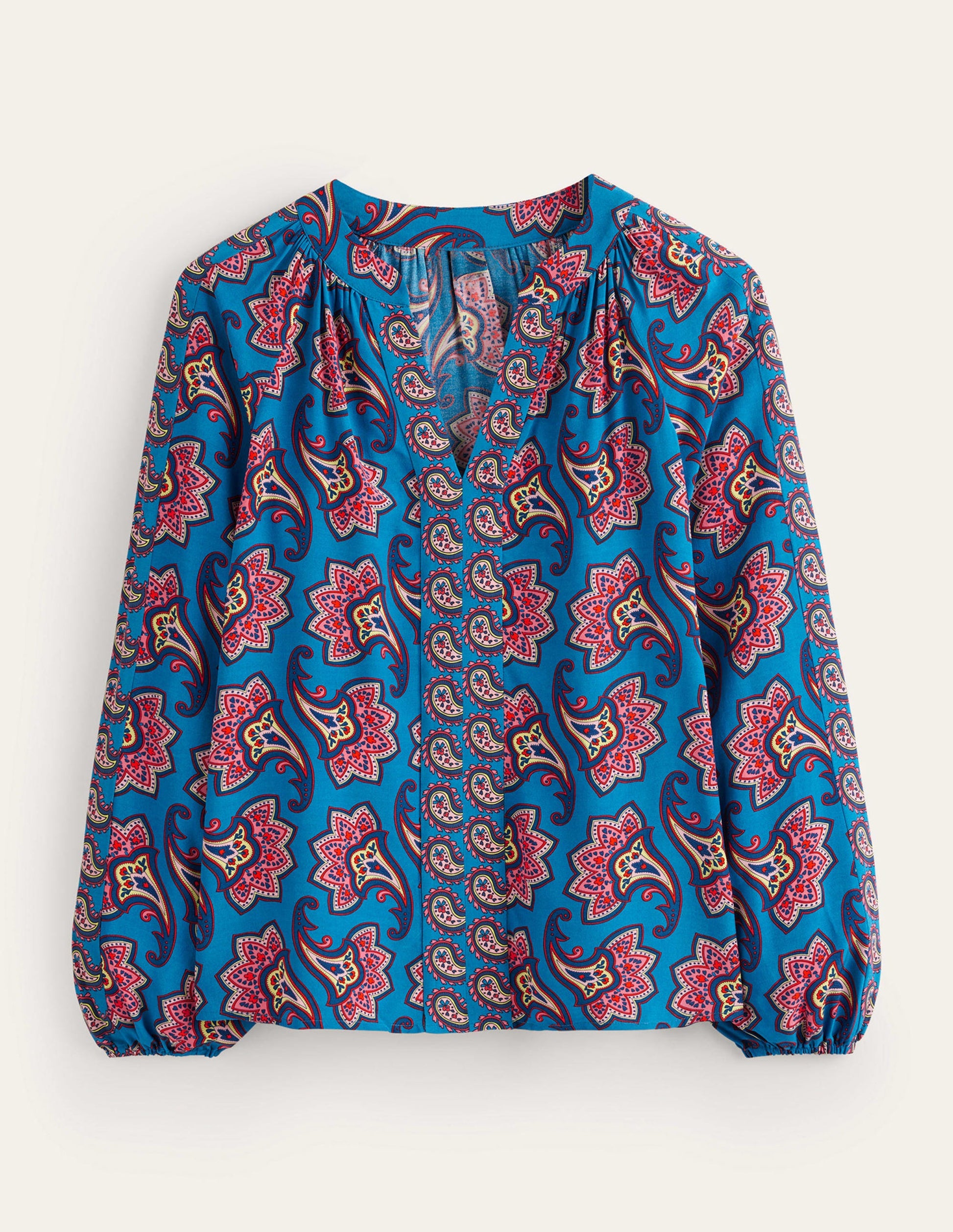 Border Print Raglan Top-Blue, Paisley Amaryllis-6