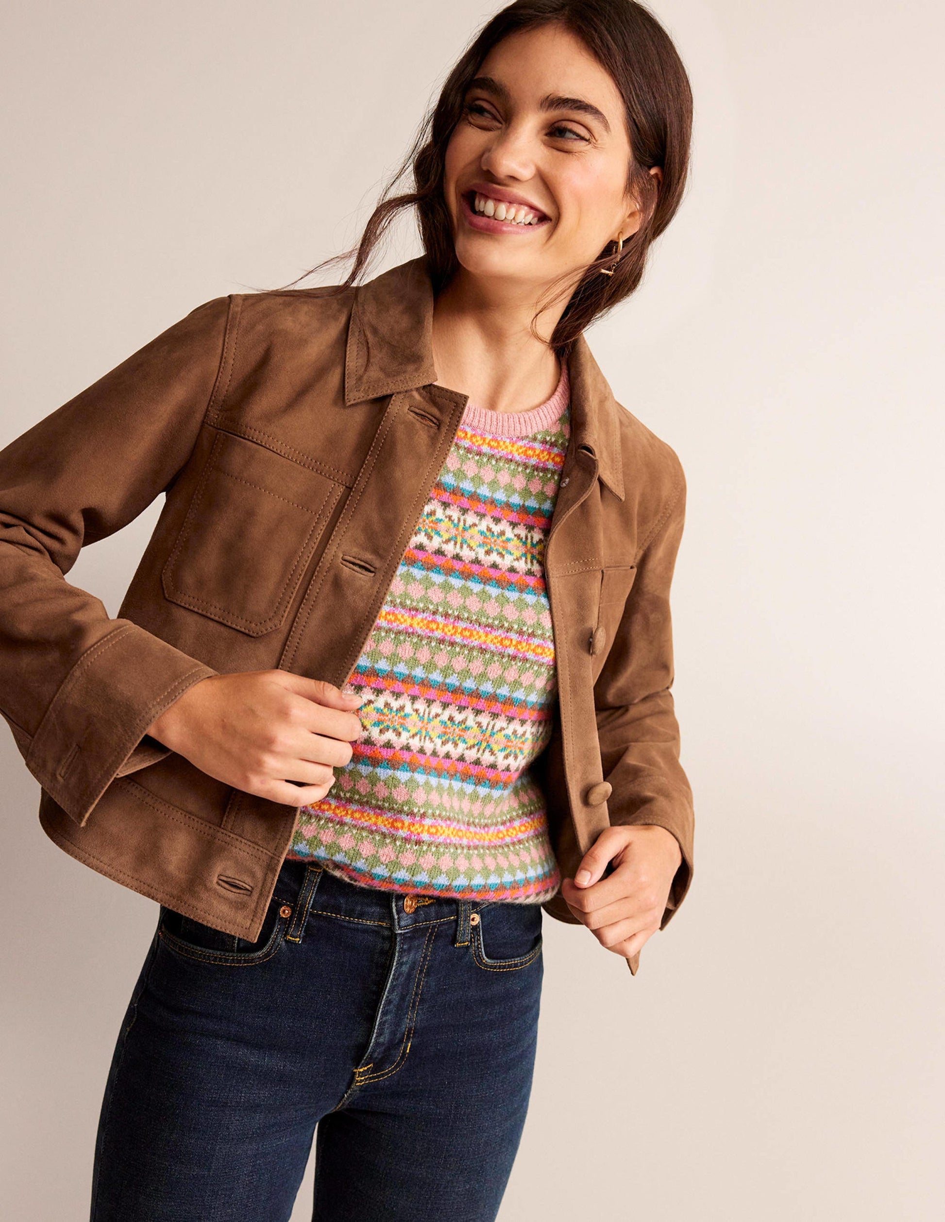Collared Suede Jacket-Raw Umber-1