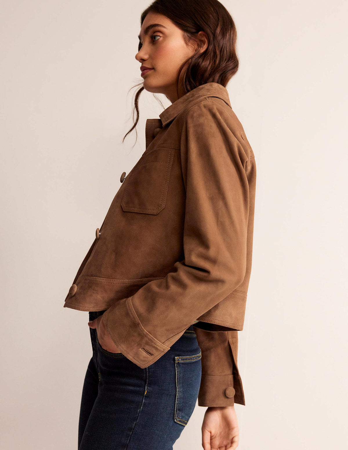 Collared Suede Jacket-Raw Umber - Image 4