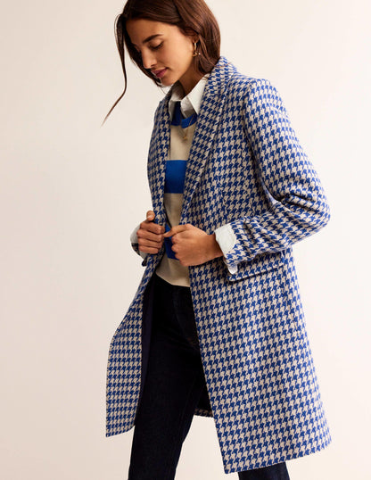 Manteau Canterbury Interest-Pied-de-poule bleu et ivoire