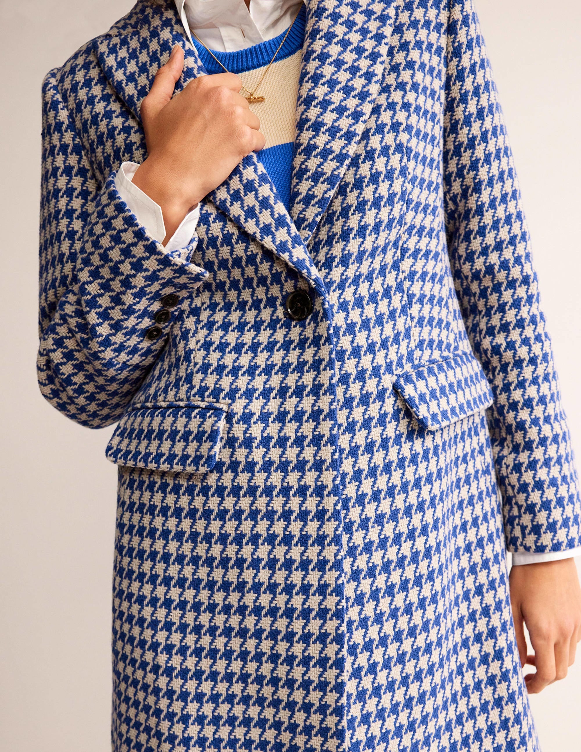 Manteau Canterbury Interest-Pied-de-poule bleu et ivoire - Image 2