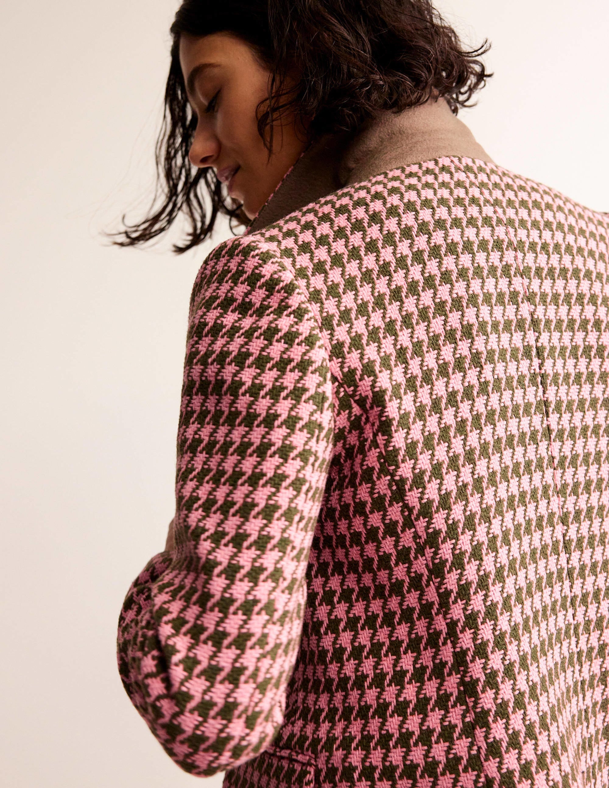 Manteau Canterbury Interest-Pied-de-poule rose et kaki - Image 2