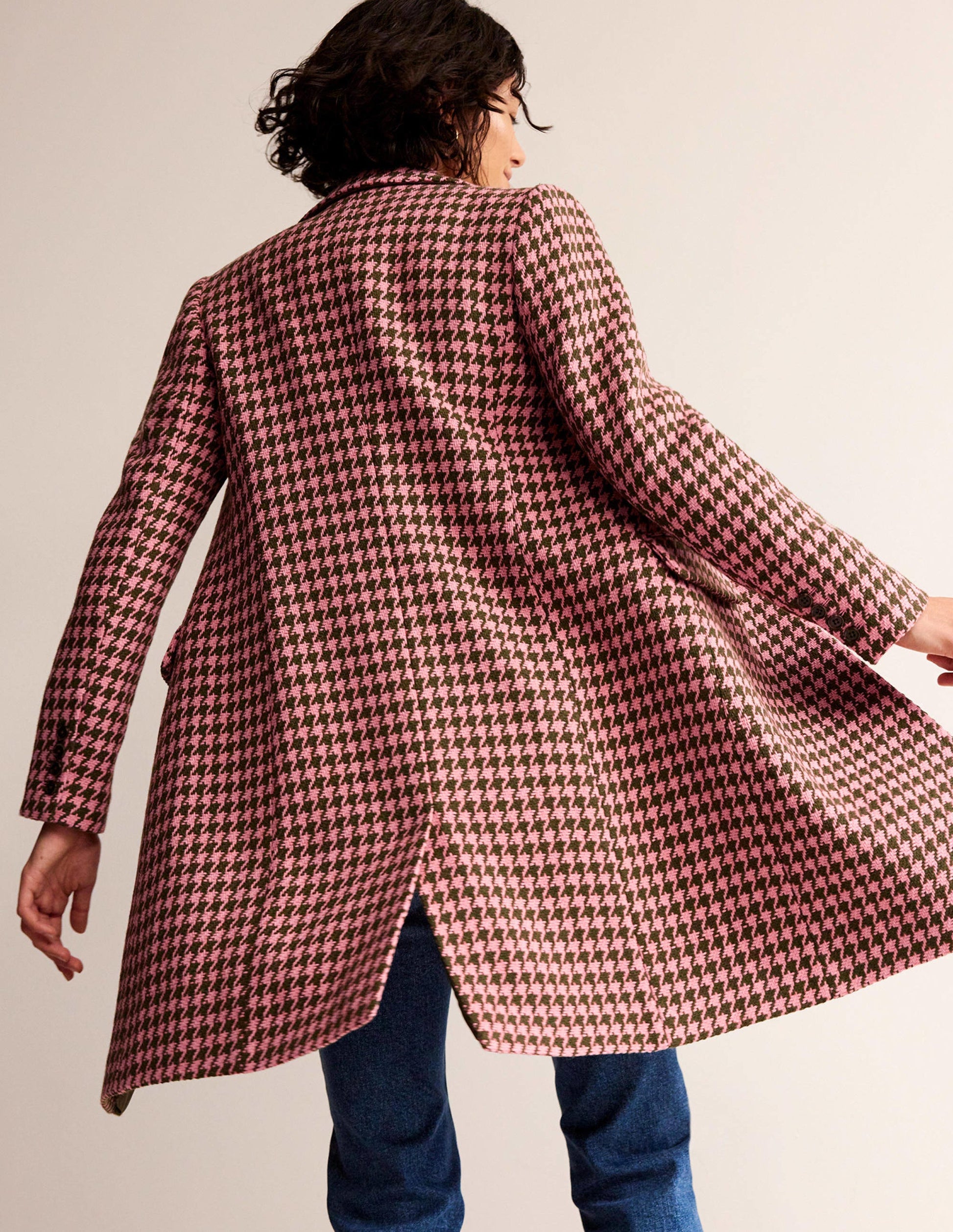 Manteau Canterbury Interest-Pied-de-poule rose et kaki-3