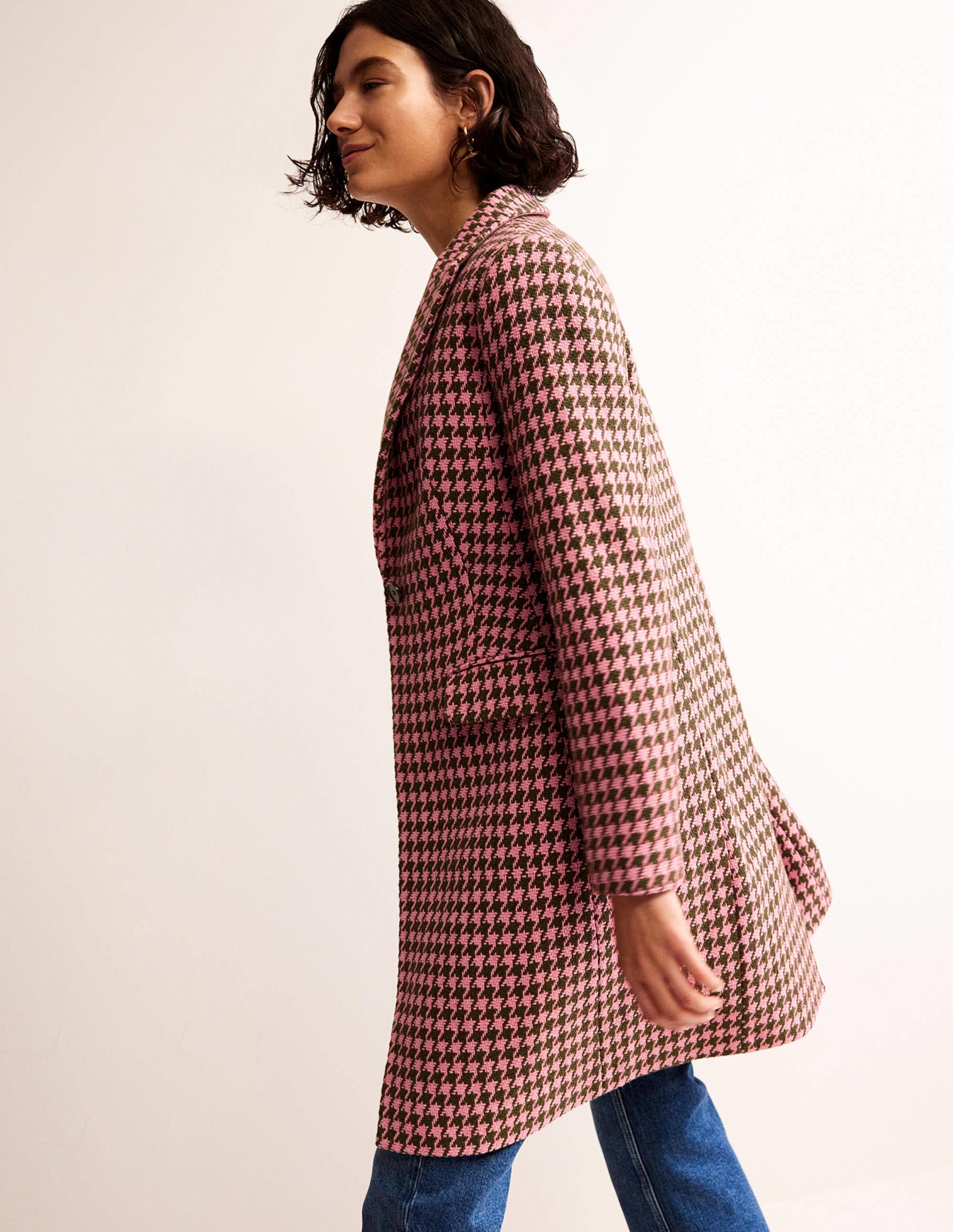 Manteau Canterbury Interest-Pied-de-poule rose et kaki-5