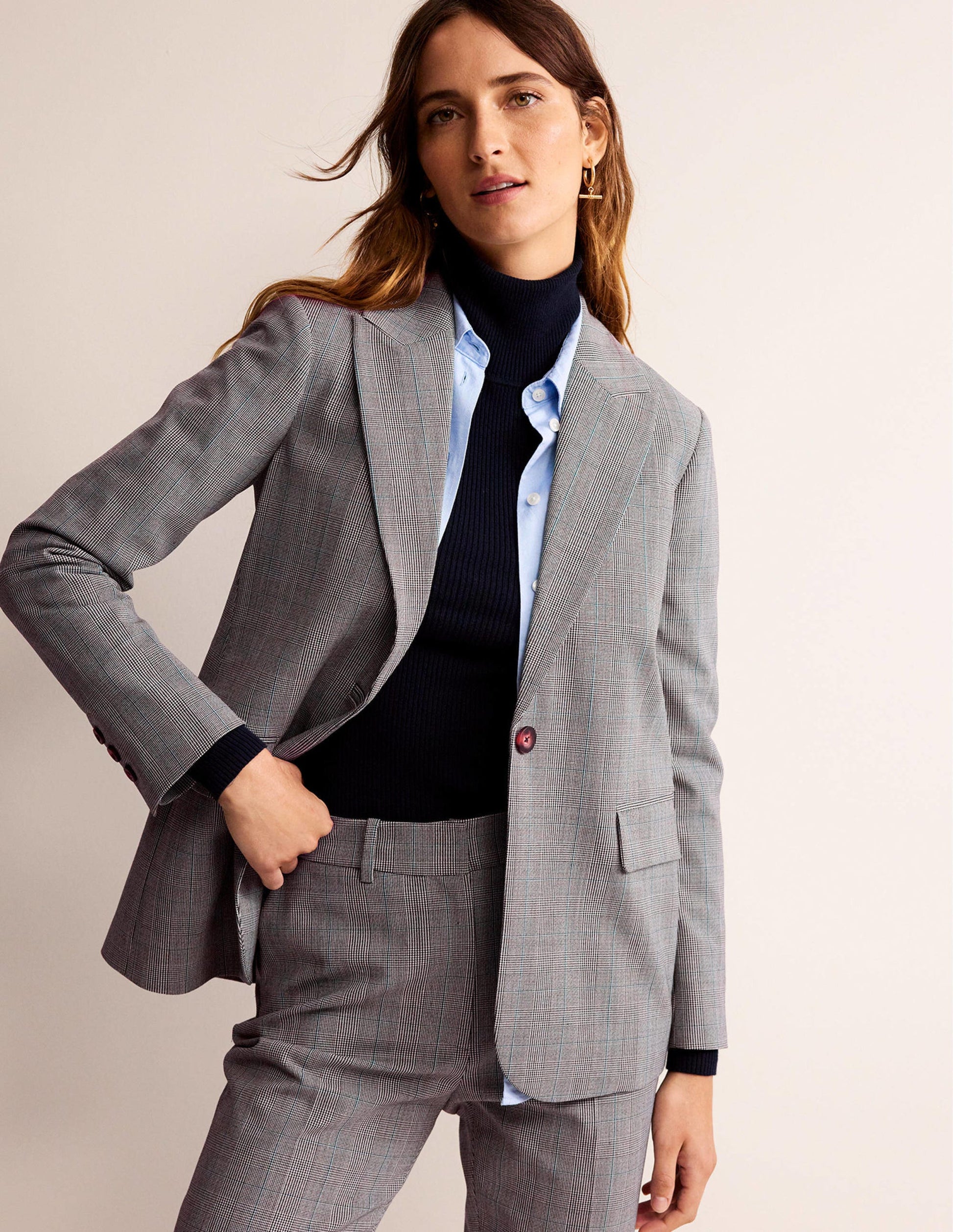 Blazer Bloomsbury en laine-Ivoire, charbon, motif Blue Pow-1