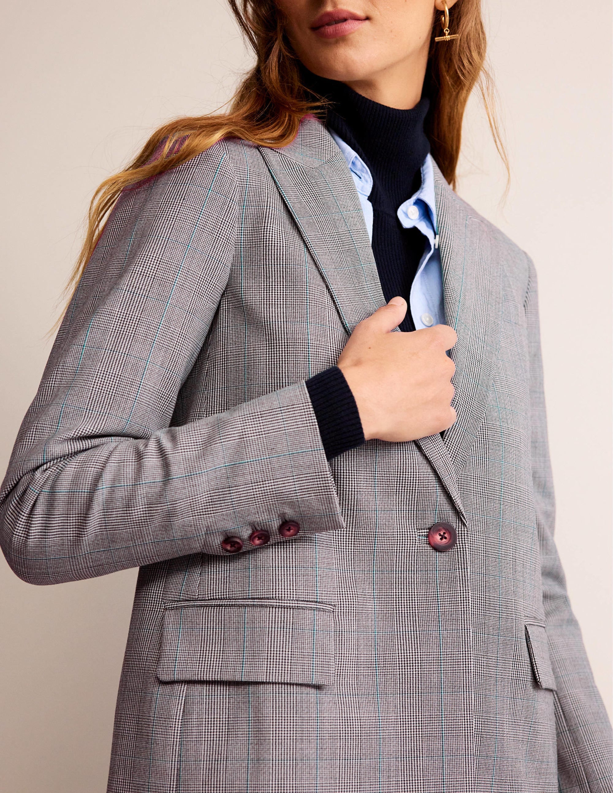 Blazer Bloomsbury en laine-Ivoire, charbon, motif Blue Pow - Image 2