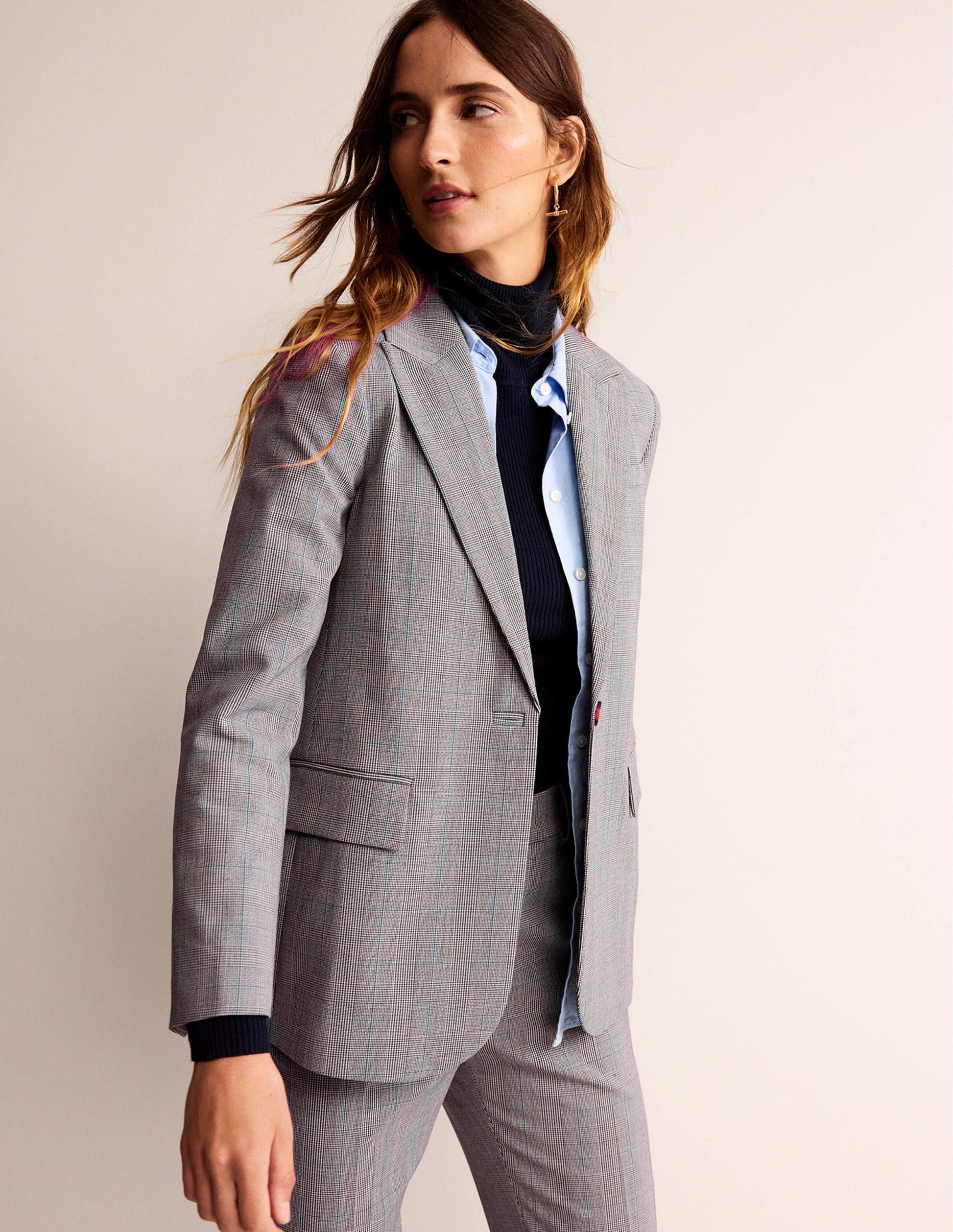 Blazer Bloomsbury en laine-Ivoire, charbon, motif Blue Pow-4