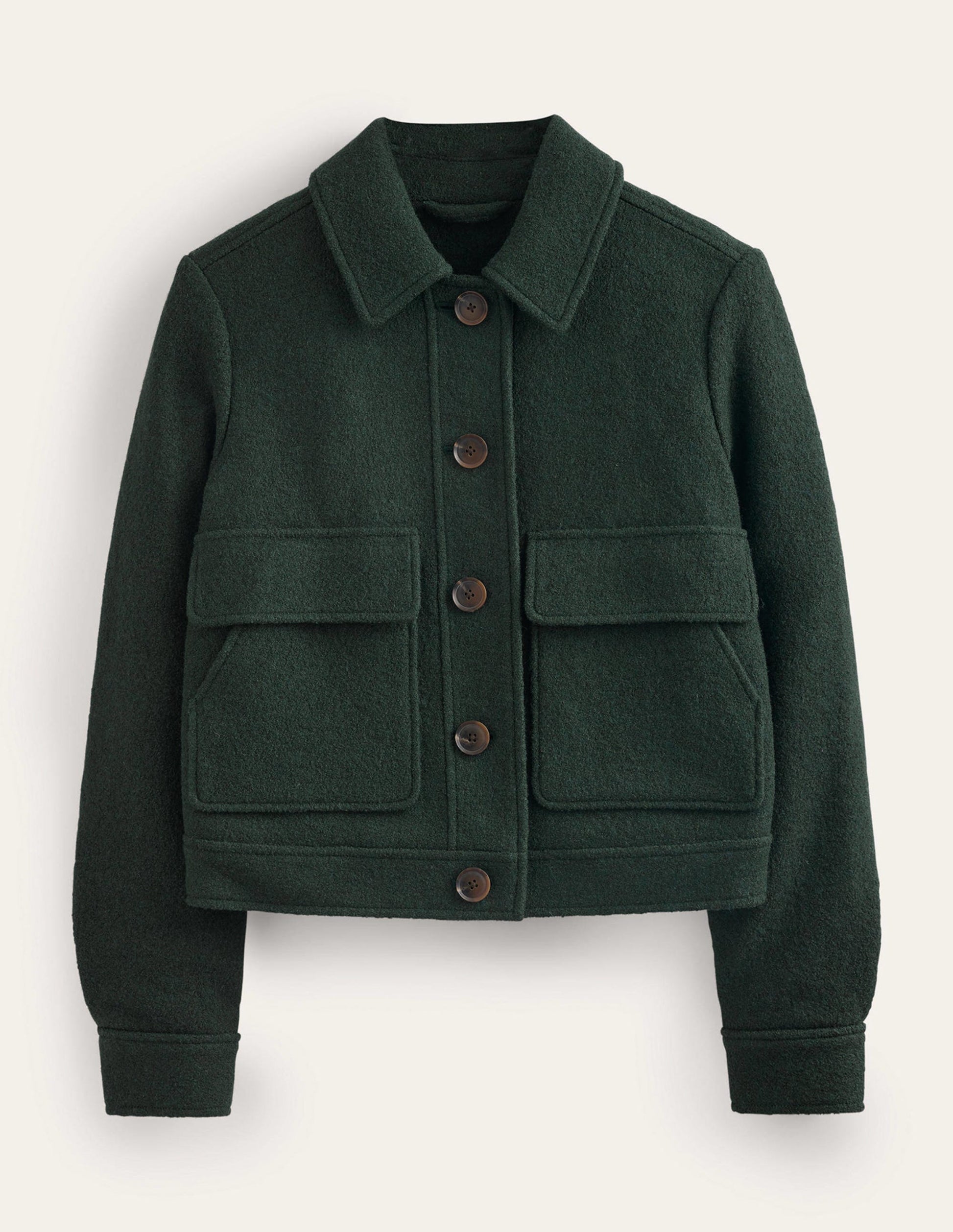 Collared Textured Wool Jacket-Green-5