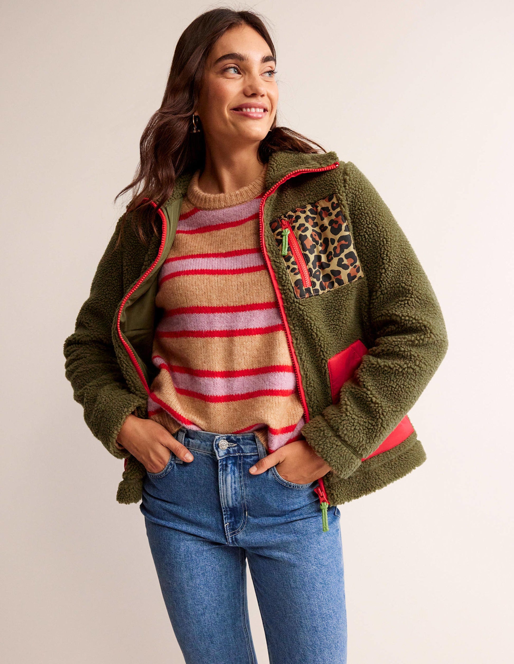 Borg-Jacke mit Trichterkragen-Meerjungfrau, Hibiskus, Seerose-1