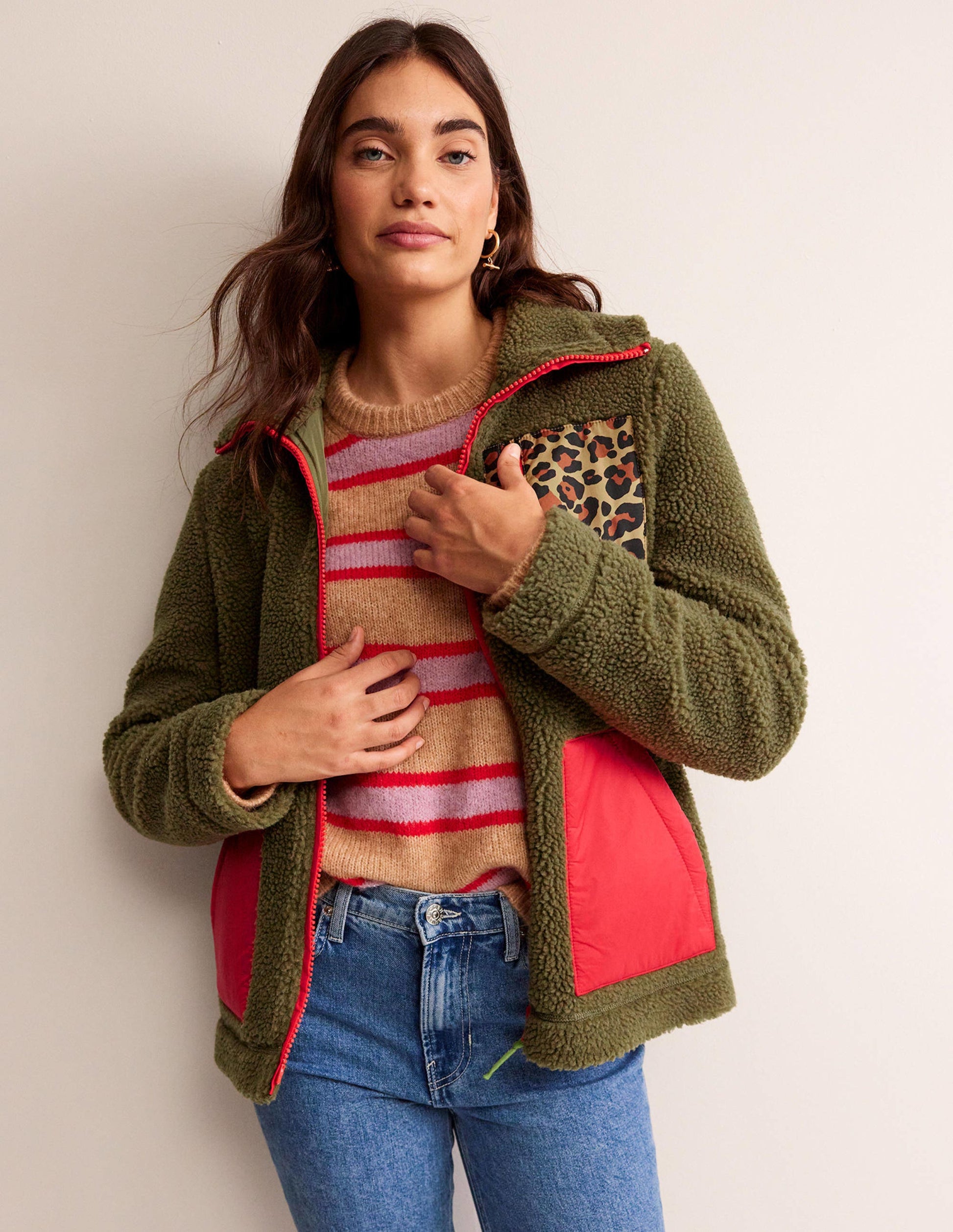 Borg-Jacke mit Trichterkragen-Meerjungfrau, Hibiskus, Seerose-4