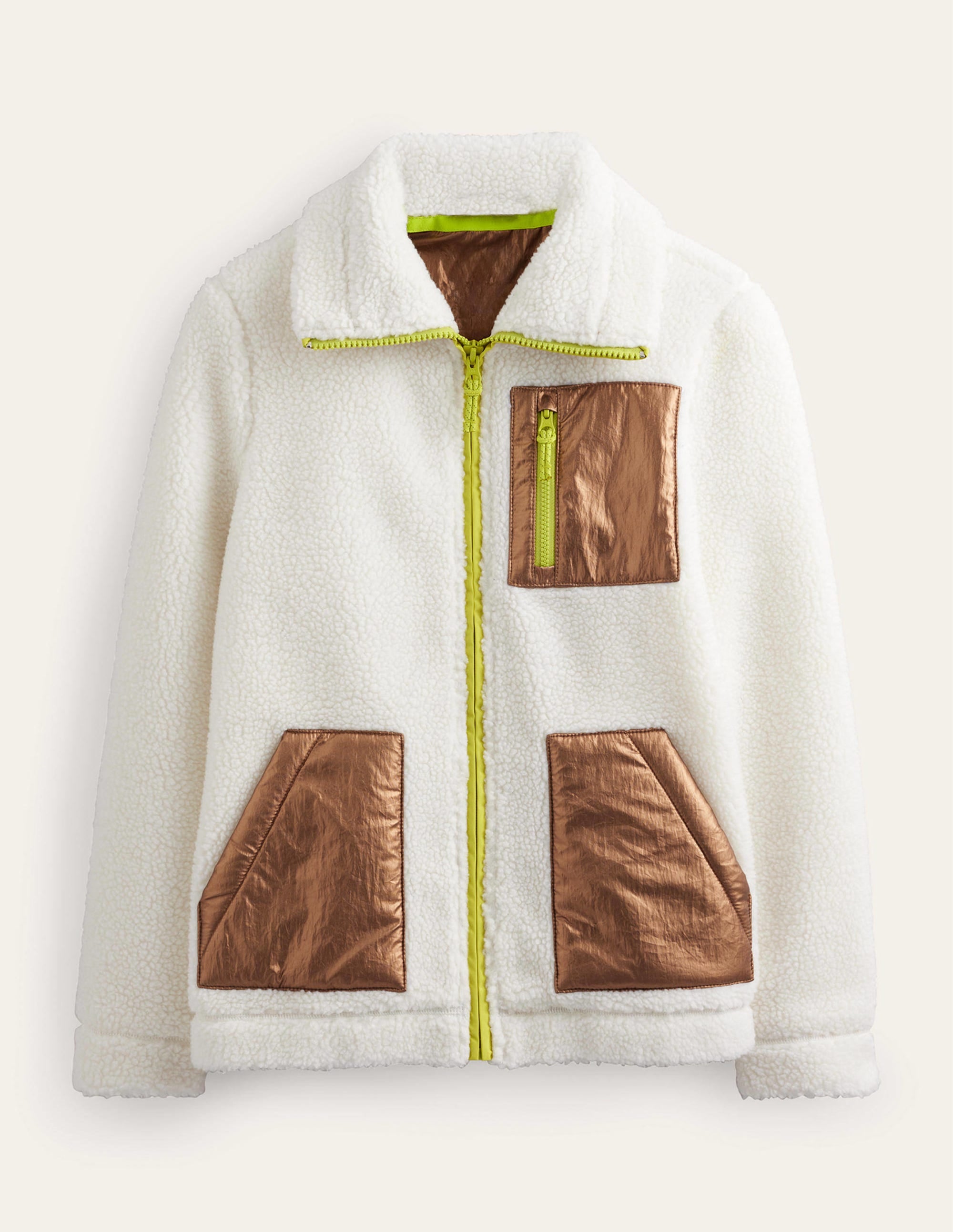 Borg-Jacke mit Trichterkragen-Naturweiß, Metallic - Image 7