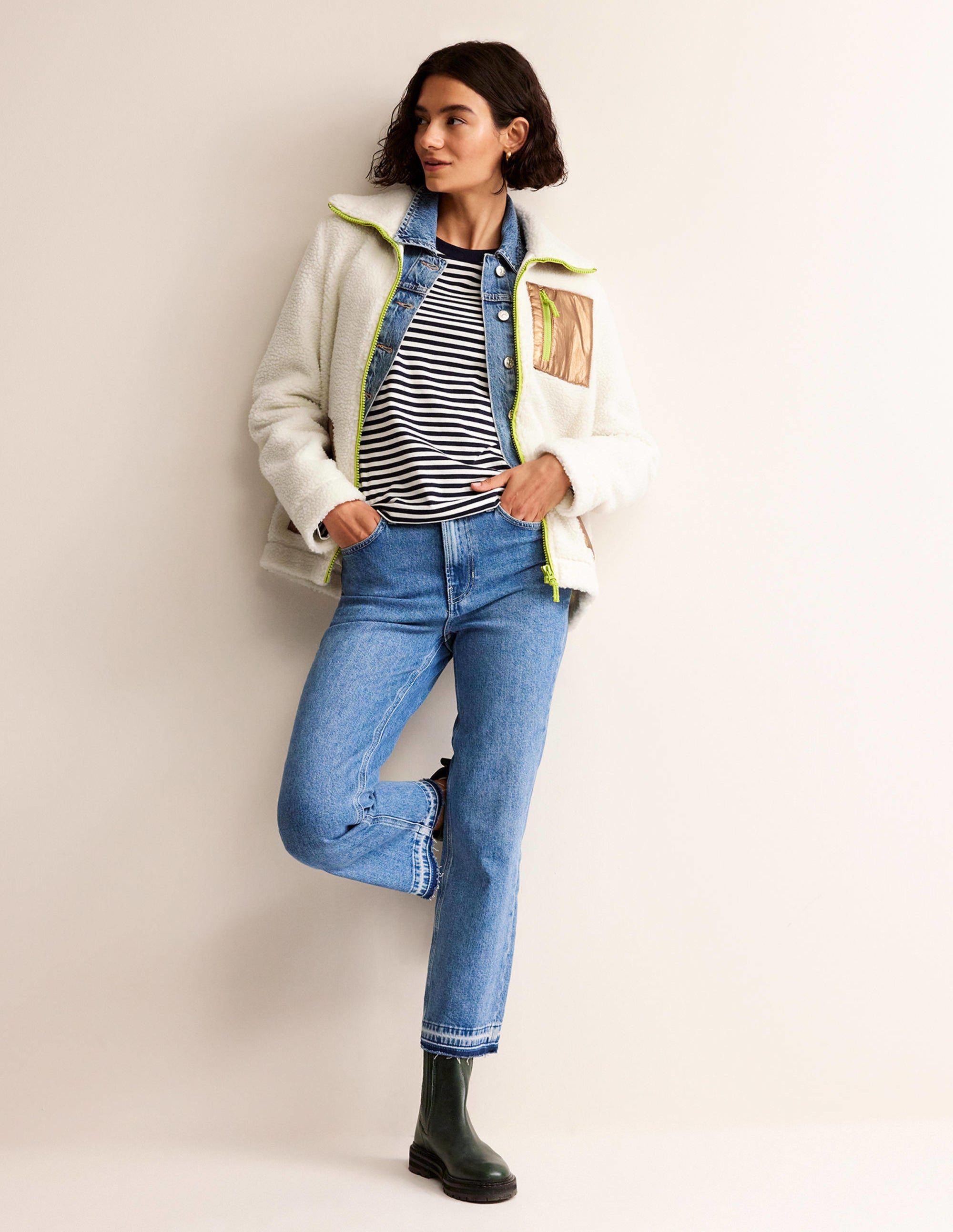 Borg-Jacke mit Trichterkragen-Naturweiß, Metallic - Image 4
