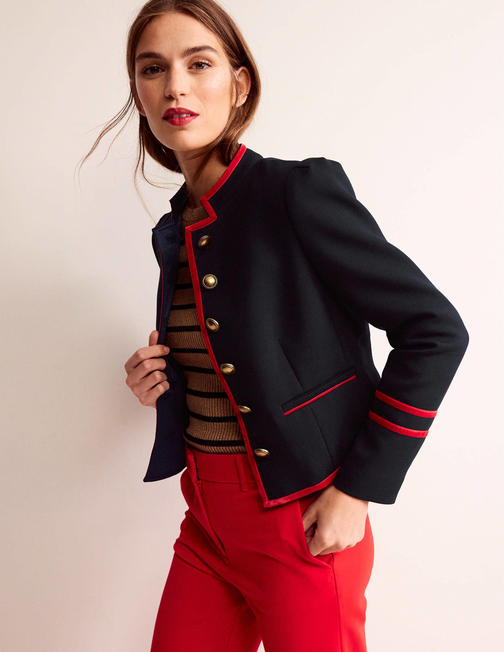 Cambridge Military Jacket-French Navy,Red Trim-1