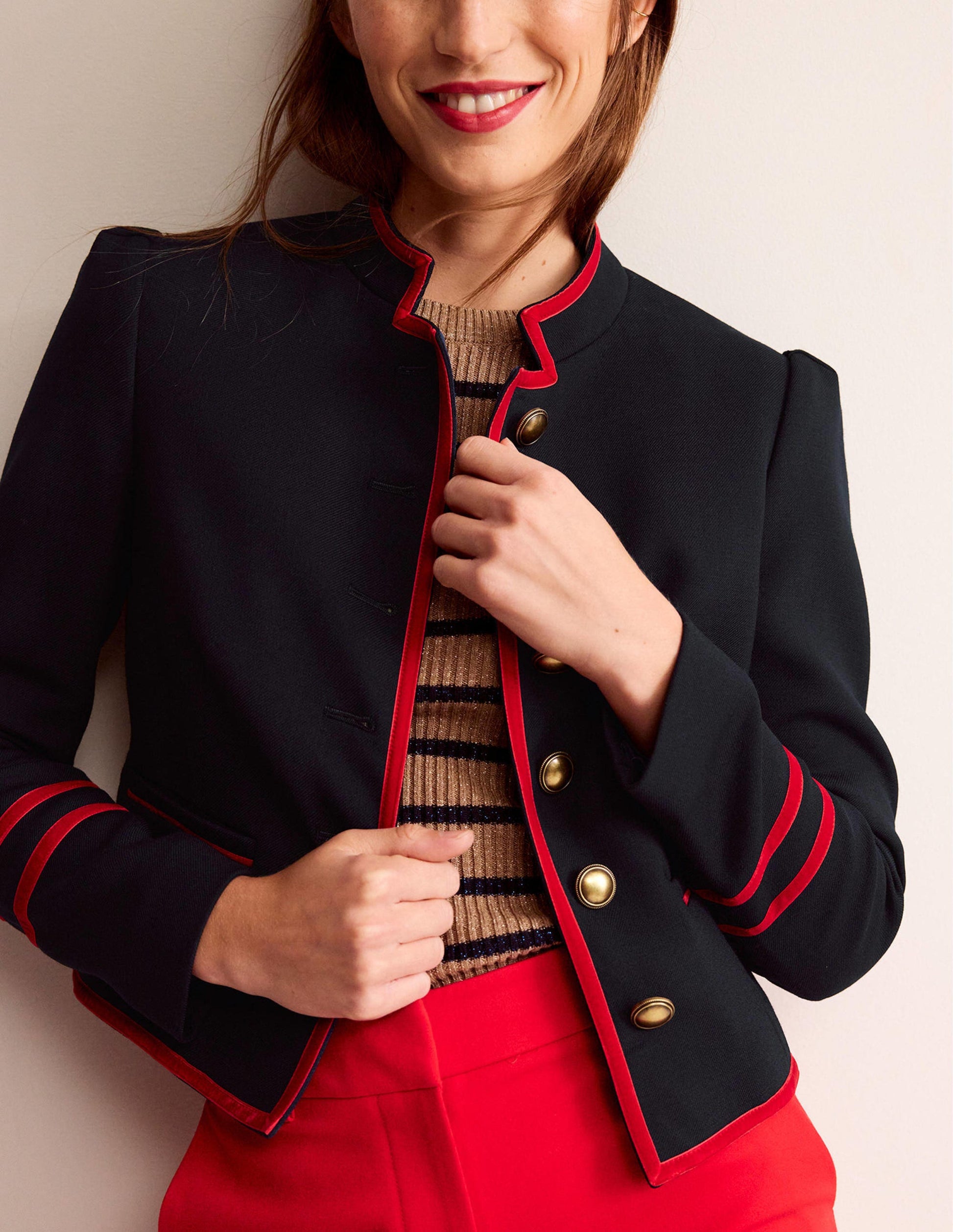 Cambridge Military Jacket-French Navy,Red Trim-3