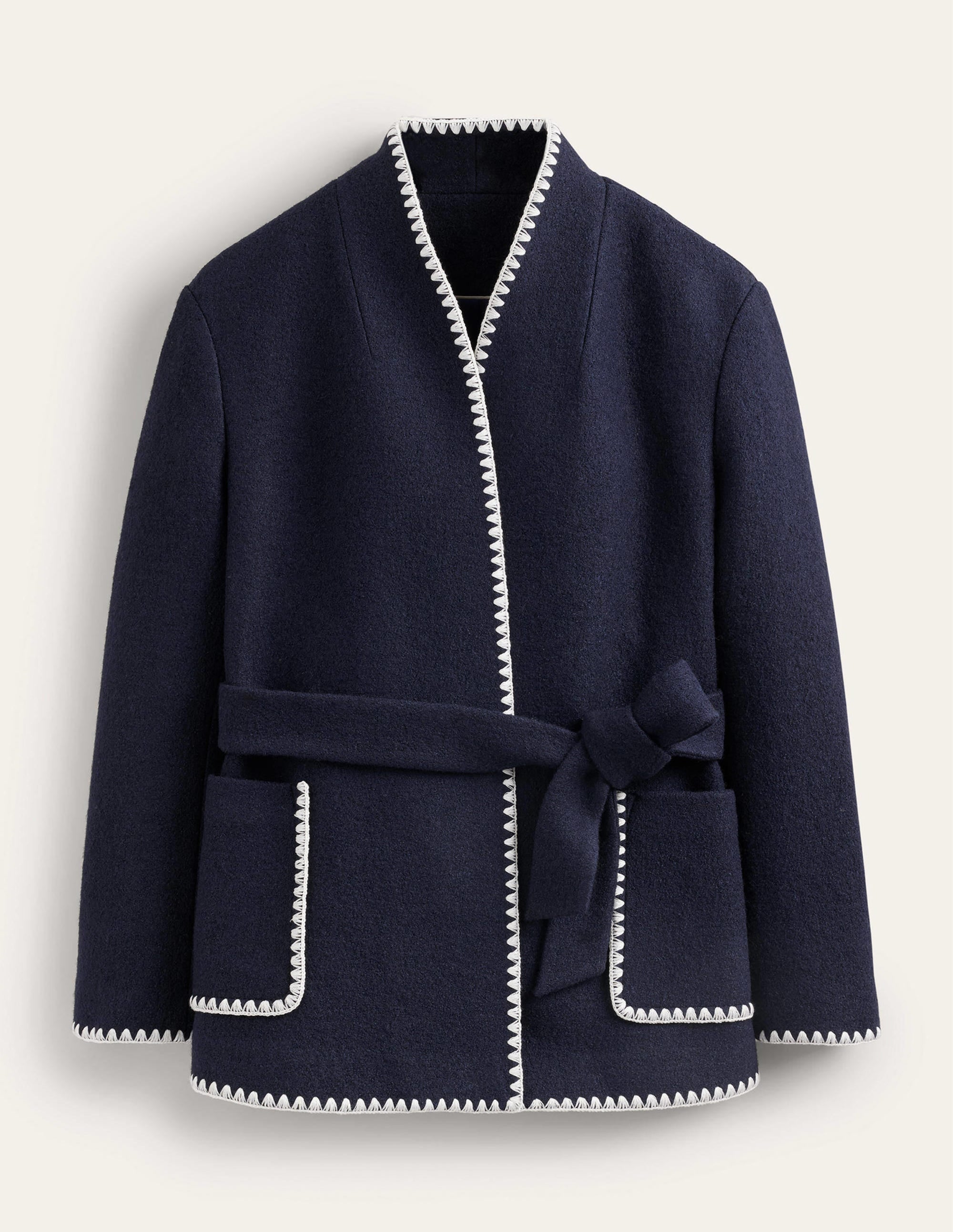 Manteau court croisé avec ceinture-Bleu marine - Image 7