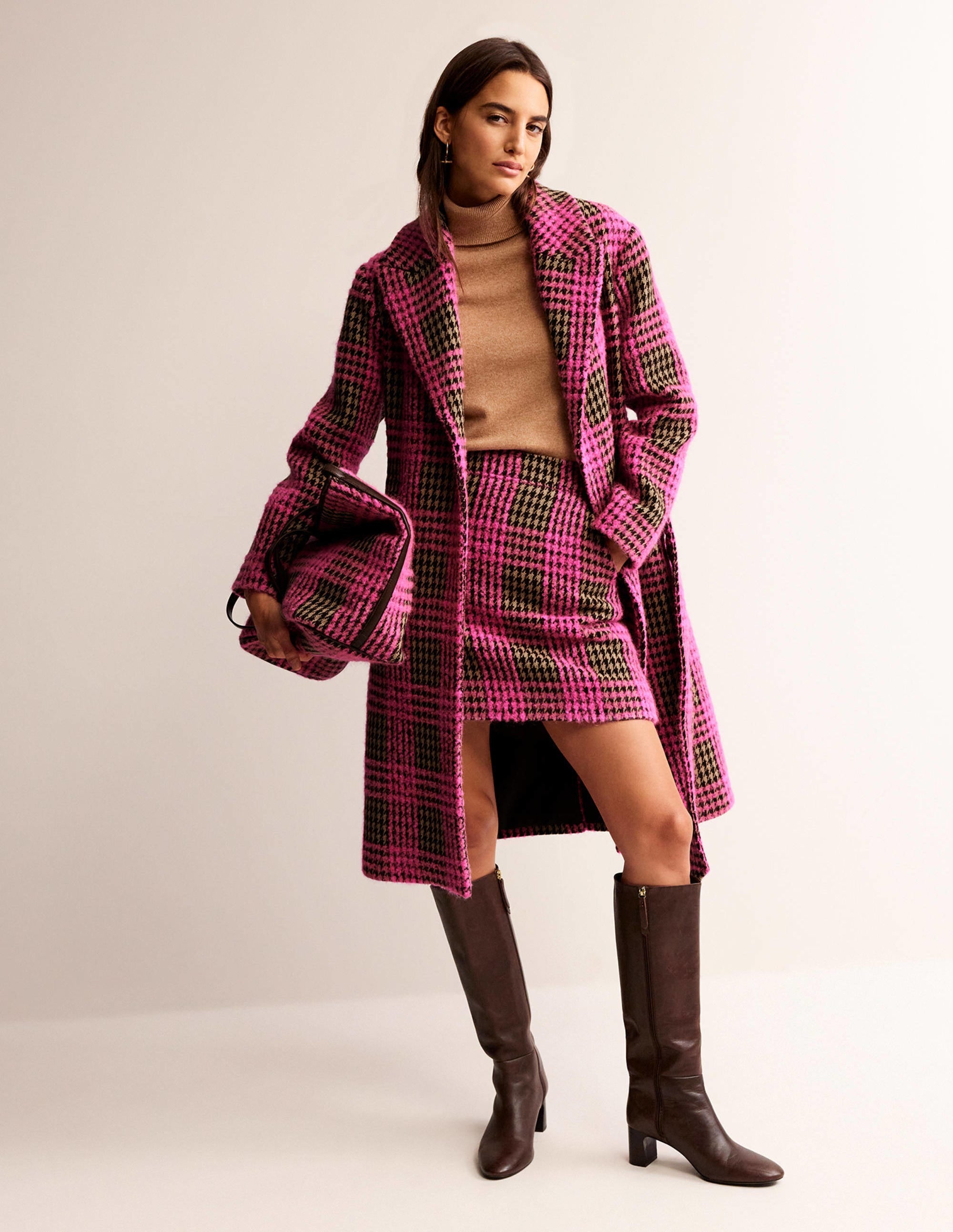 Wickelmantel aus Wolle-Pink Boucle Karo - Image 1