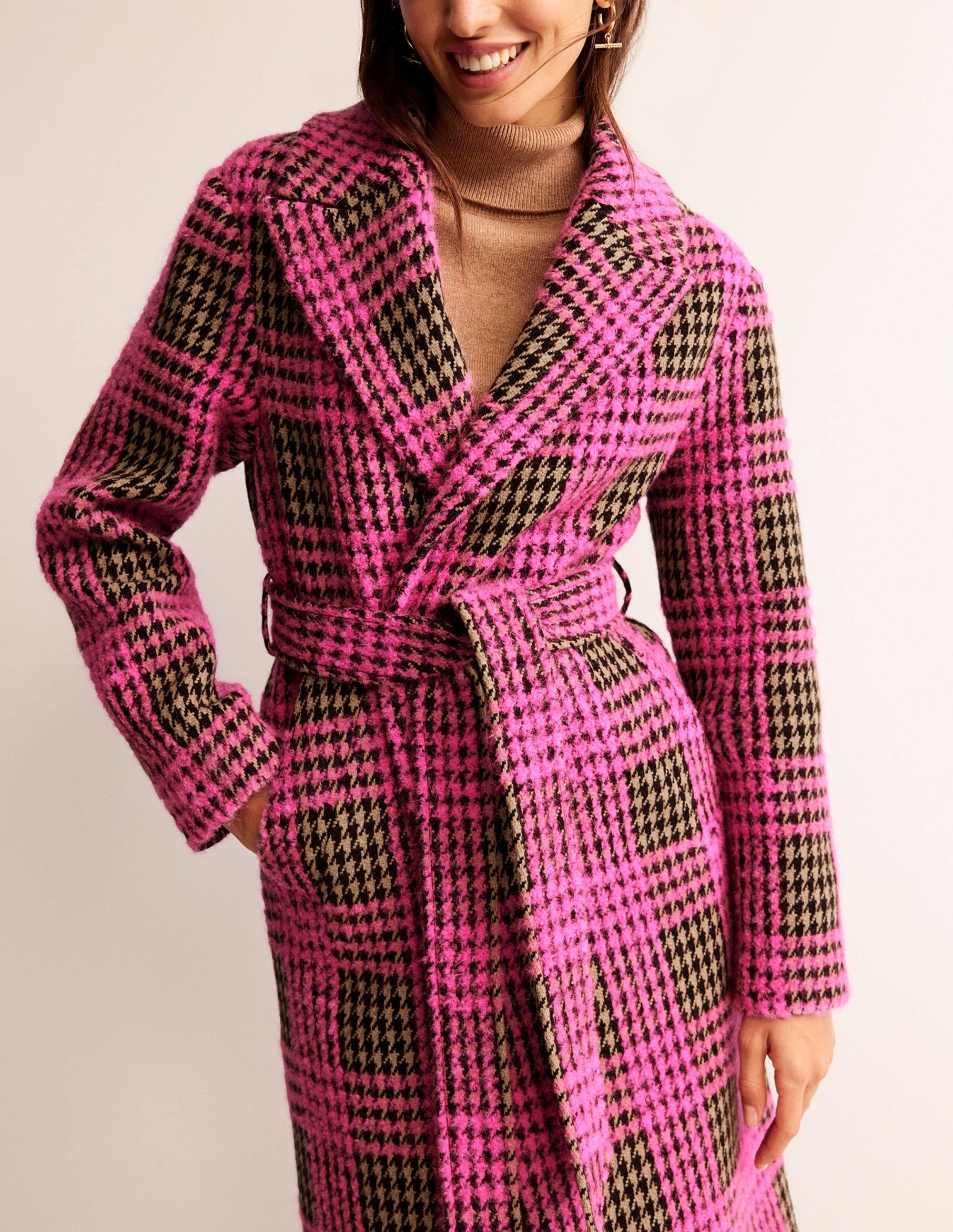 Wickelmantel aus Wolle-Pink Boucle Karo - Image 2