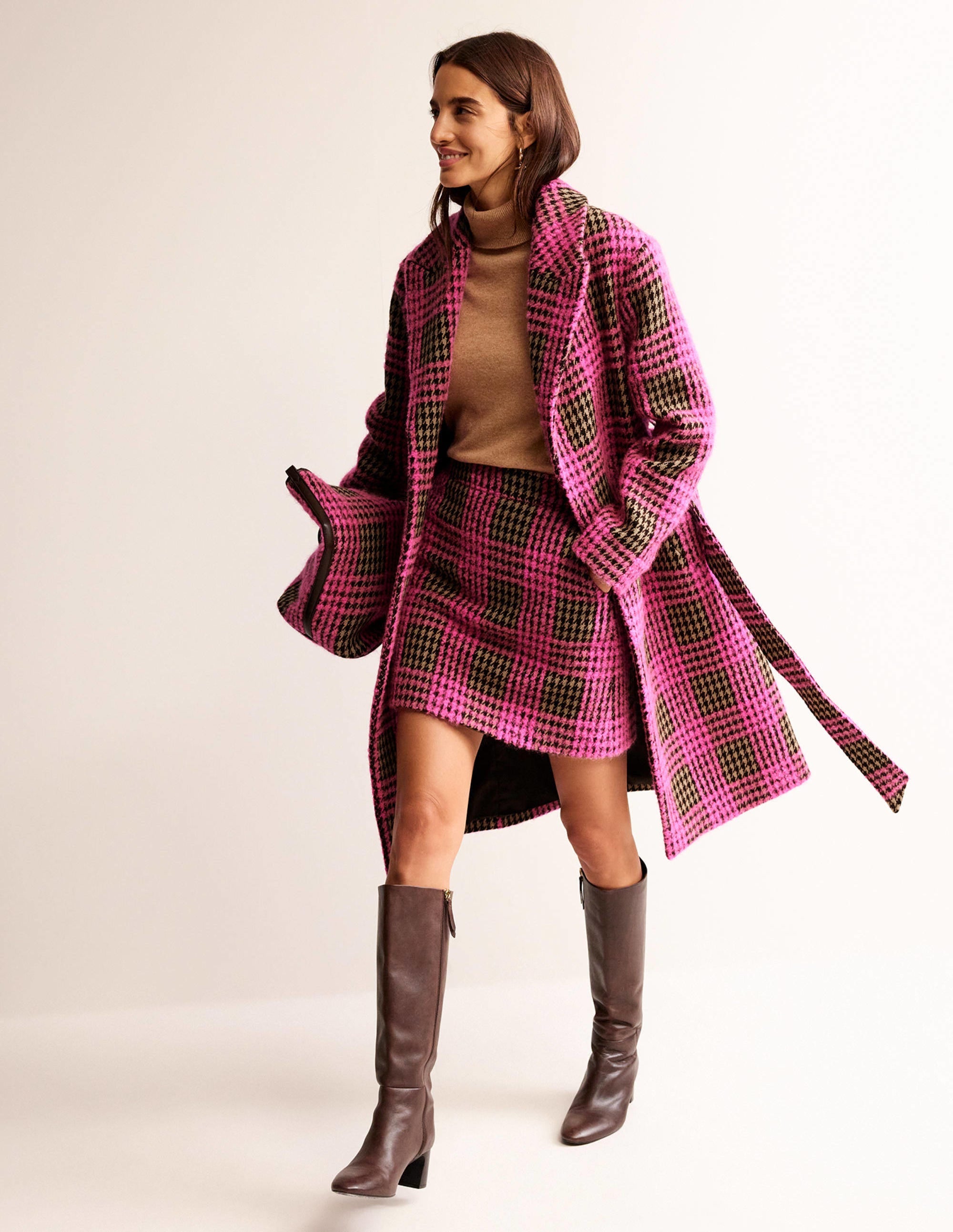 Wickelmantel aus Wolle-Pink Boucle Karo - Image 5