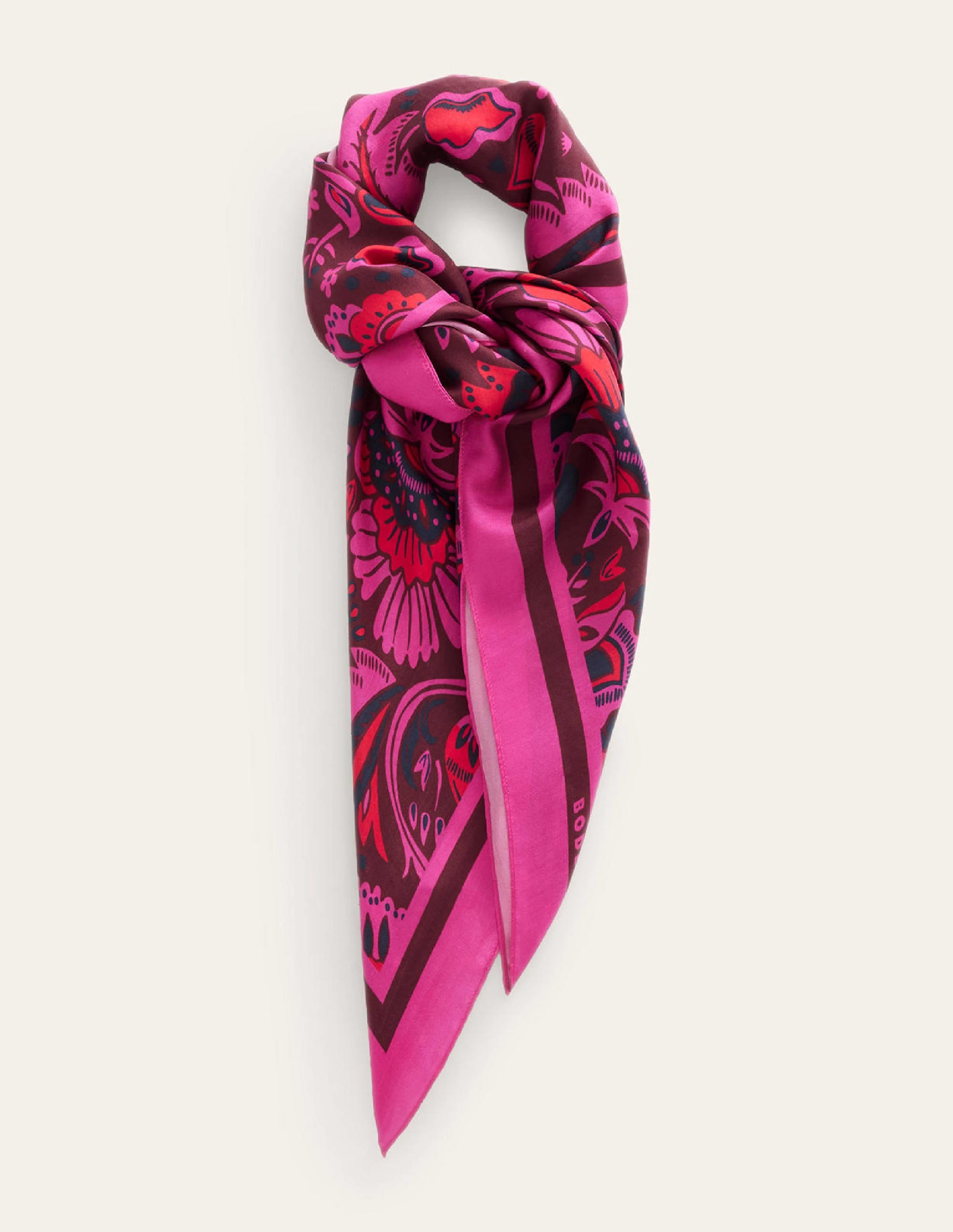 Grand foulard carré en soie-Rouge bordeaux, foulard motif Florist - Image 2