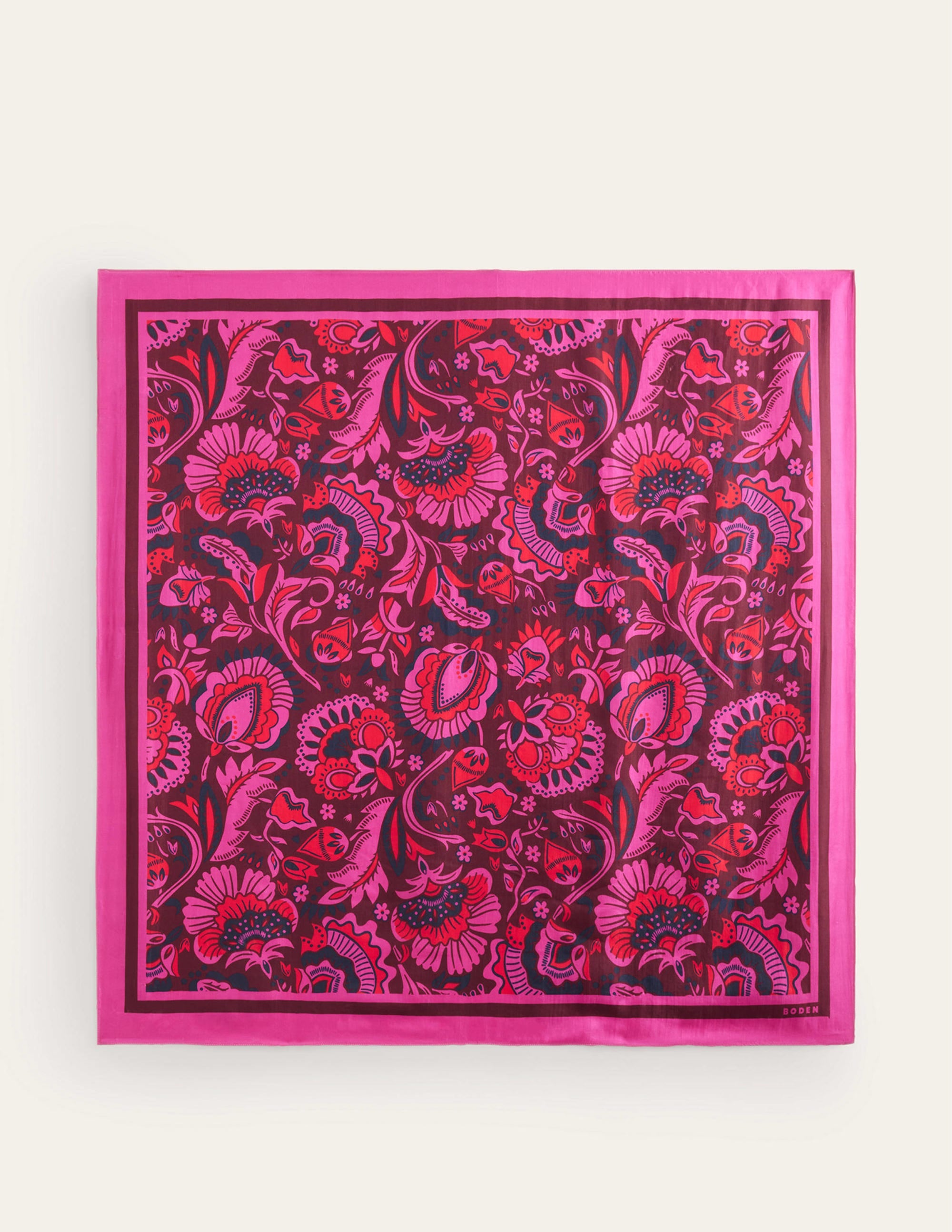 Grand foulard carré en soie-Rouge bordeaux, foulard motif Florist - Image 3