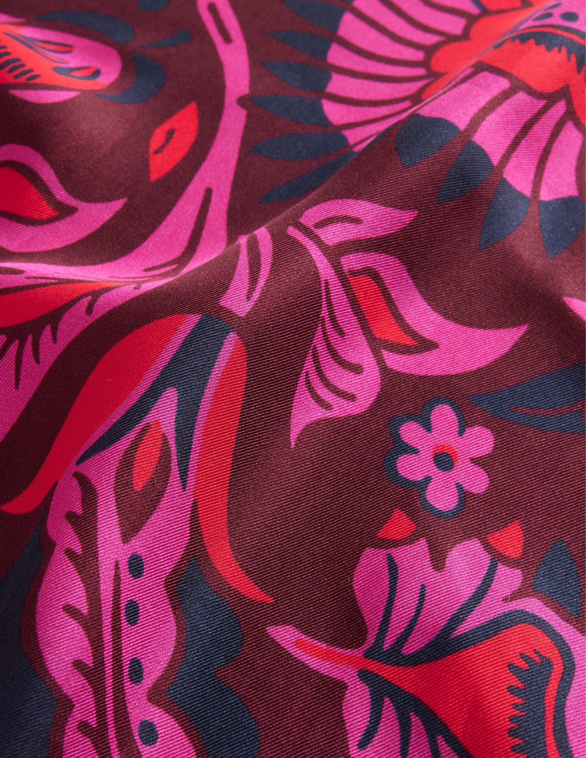 Grand foulard carré en soie-Rouge bordeaux, foulard motif Florist - Image 4