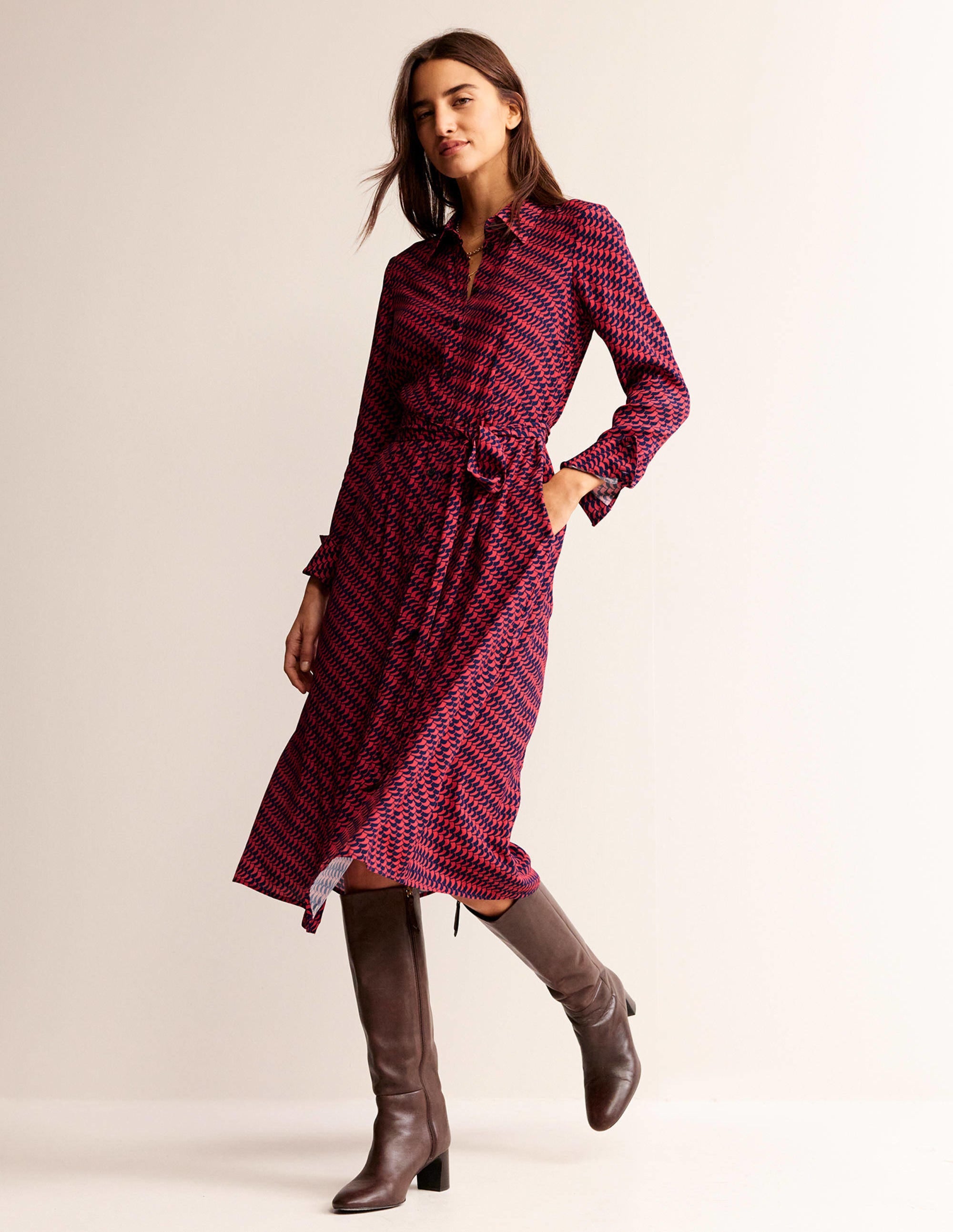 Kate Midi Shirt Dress-Pop Peony, Geo Fall - Image 2