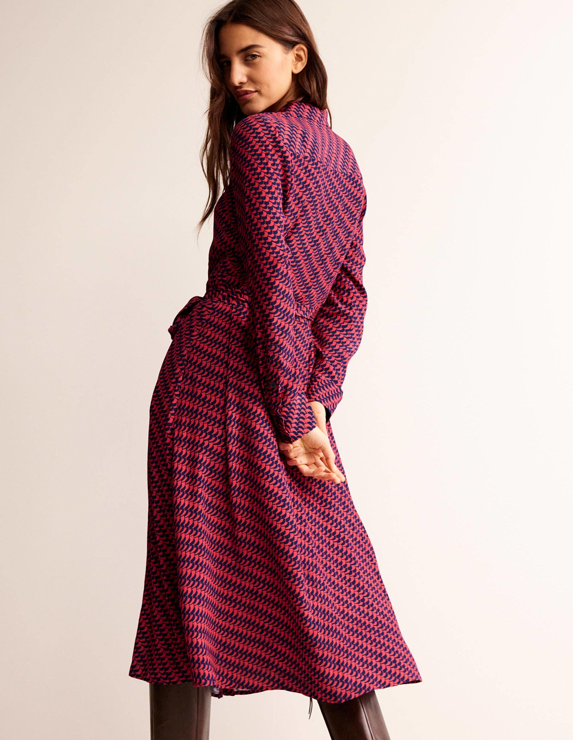 Kate Midi Shirt Dress-Pop Peony, Geo Fall-3