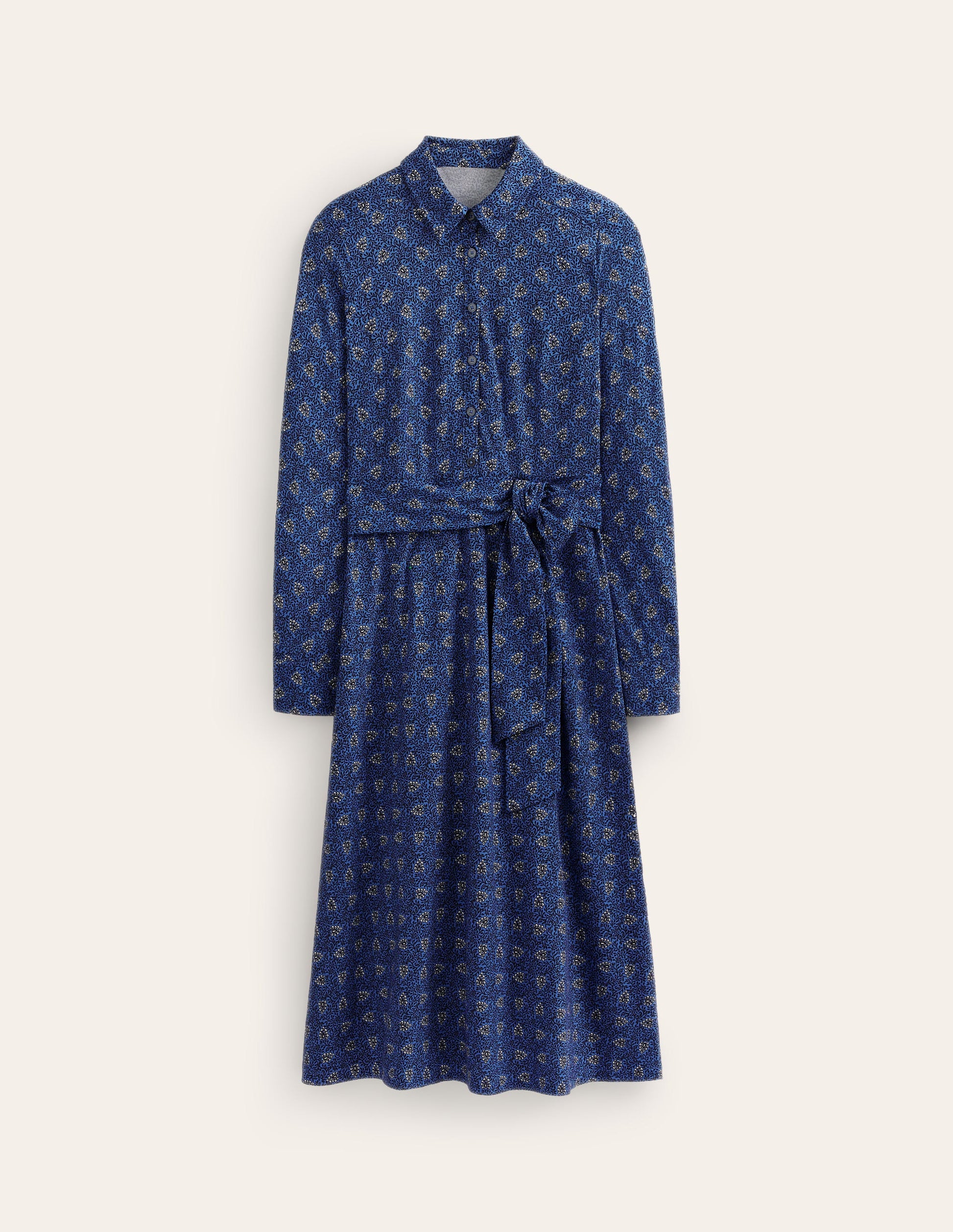 Robe-chemise midi Laura en jersey-Bleu azur, motif Celosia Bud-5