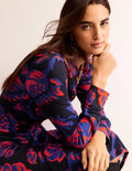 Robe-chemise midi Laura en jersey-Bleu marine foncé, motif Rose Bush