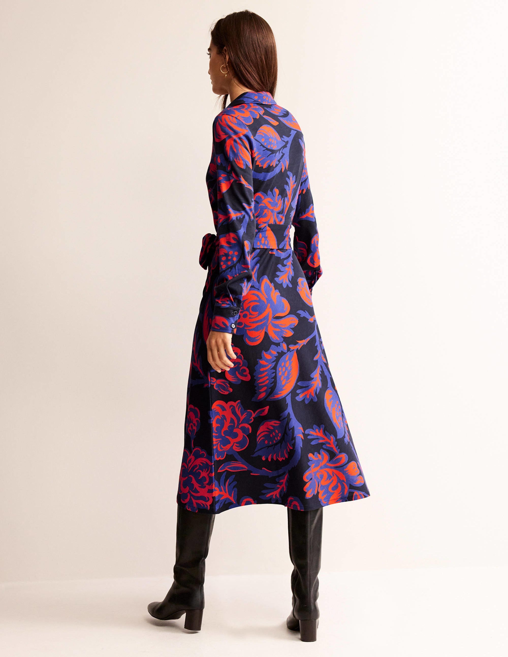 Robe-chemise midi Laura en jersey-Bleu marine foncé, motif Rose Bush - Image 3