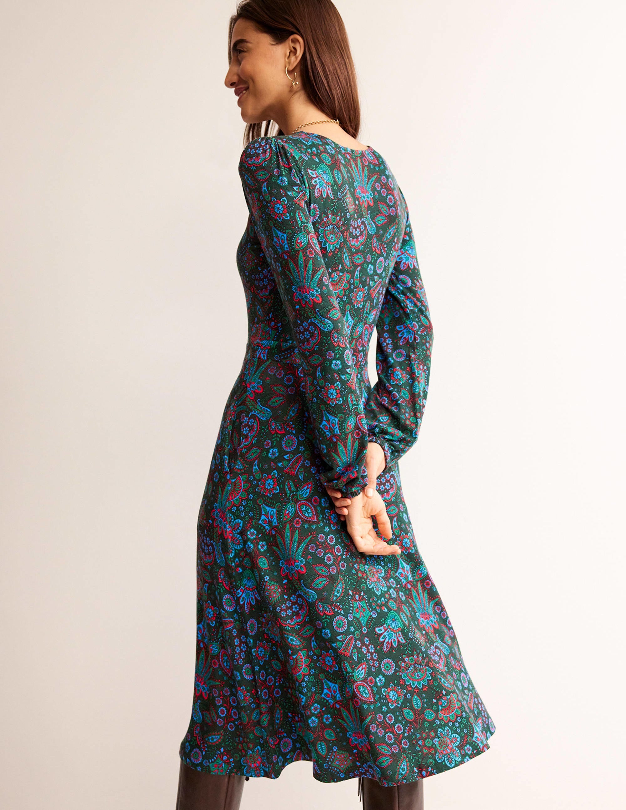 Camille Midikleid aus Jersey-Chatsworthgrün, Azaleenblüte - Image 3