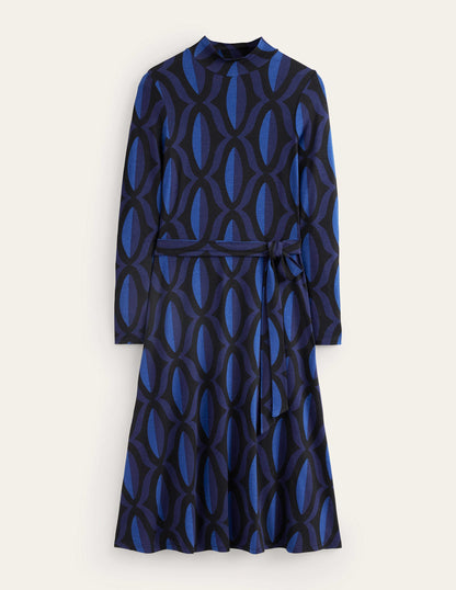 Alberta Midikleid aus Jersey-Saphirblau, Geo Valley-5