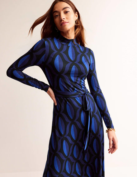 Alberta Midikleid aus Jersey-Saphirblau, Geo Valley