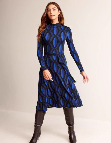 Alberta Midikleid aus Jersey-Saphirblau, Geo Valley