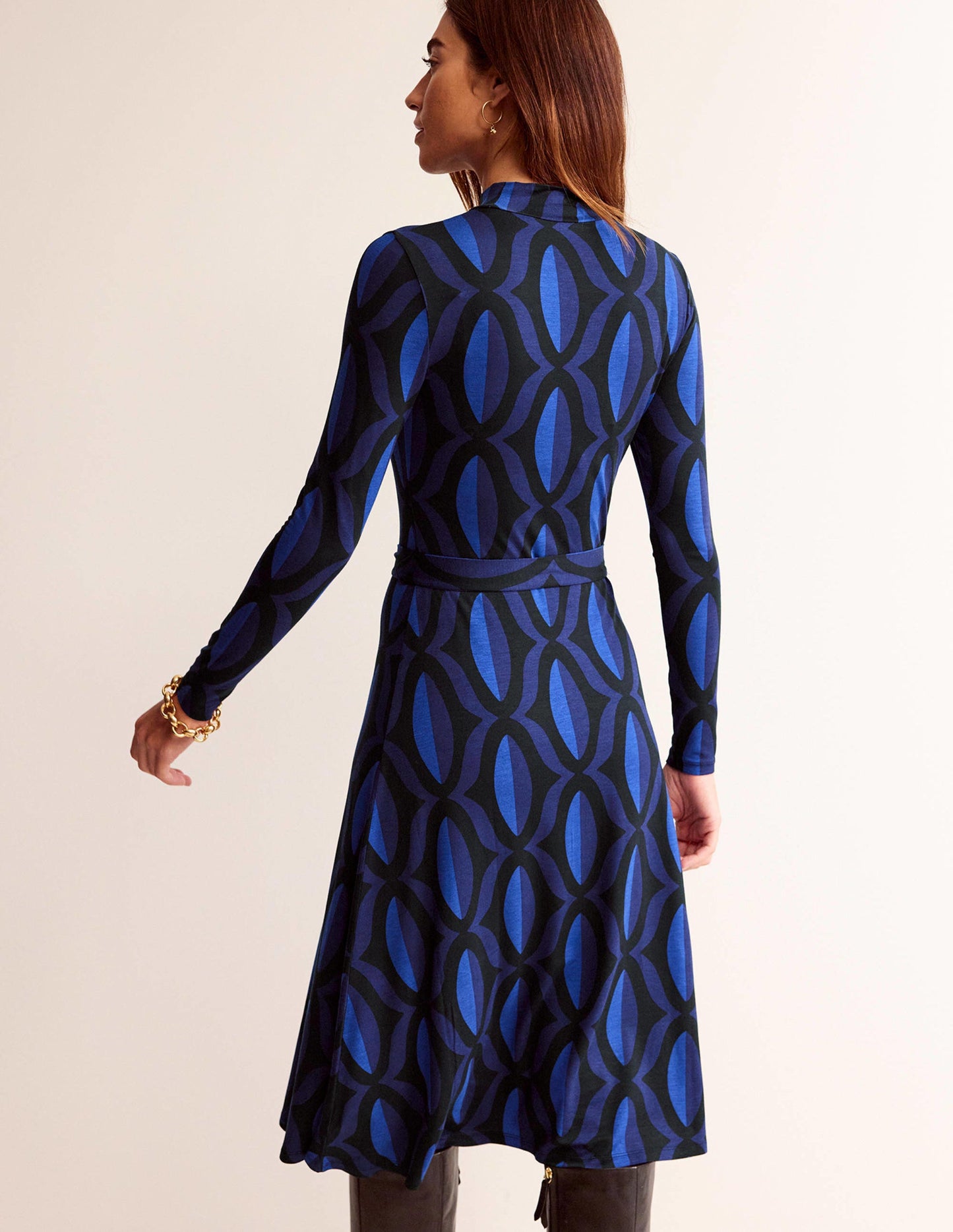 Alberta Midikleid aus Jersey-Saphirblau, Geo Valley