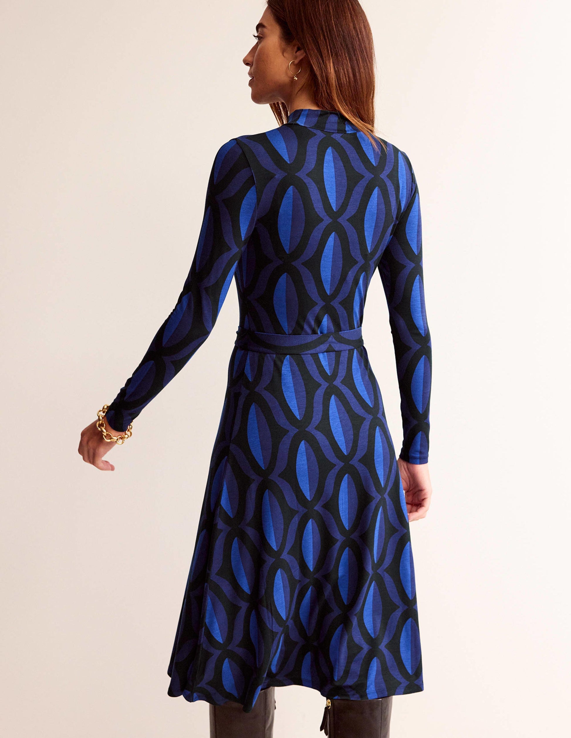 Alberta Midikleid aus Jersey-Saphirblau, Geo Valley-3