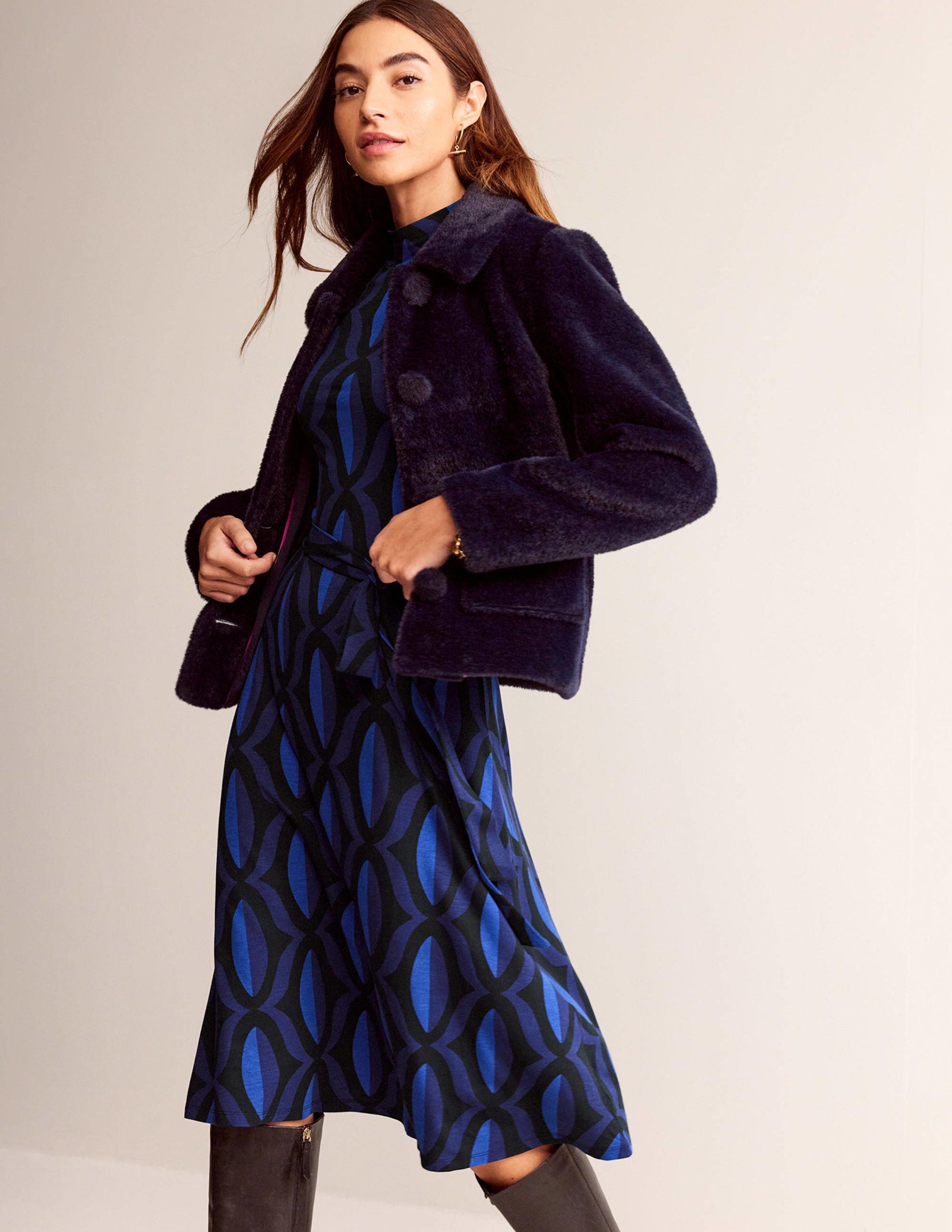 Alberta Midikleid aus Jersey-Saphirblau, Geo Valley-4