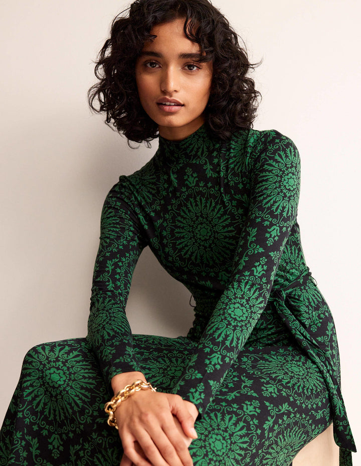 Alberta Midikleid aus Jersey-Amazonasgrün, Artizan Geo