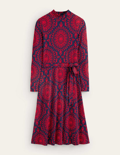 Robe midi Alberta en jersey-Rouge brillant, motif Artizian Geo