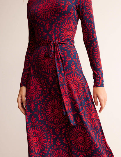 Robe midi Alberta en jersey-Rouge brillant, motif Artizian Geo