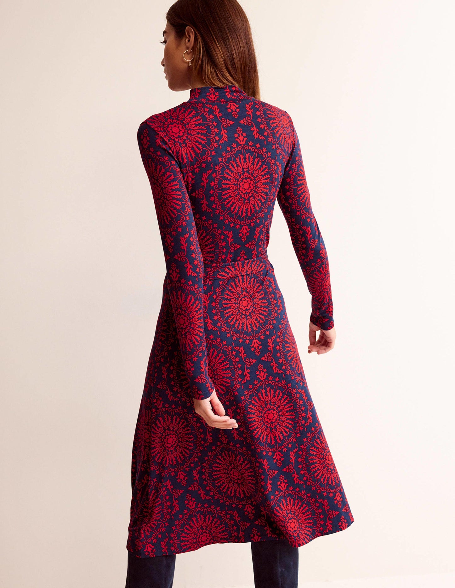 Robe midi Alberta en jersey-Rouge brillant, motif Artizian Geo