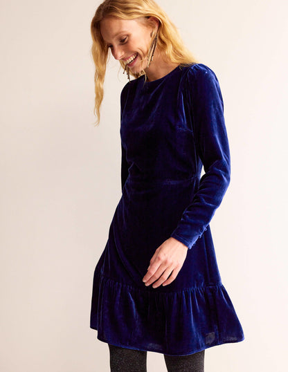 Kurzes Samtkleid-Saphirblau