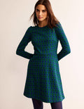 Kurzes A-Linien-Kleid aus Jacquard-Atlantikblau, Azurblau Jacquard
