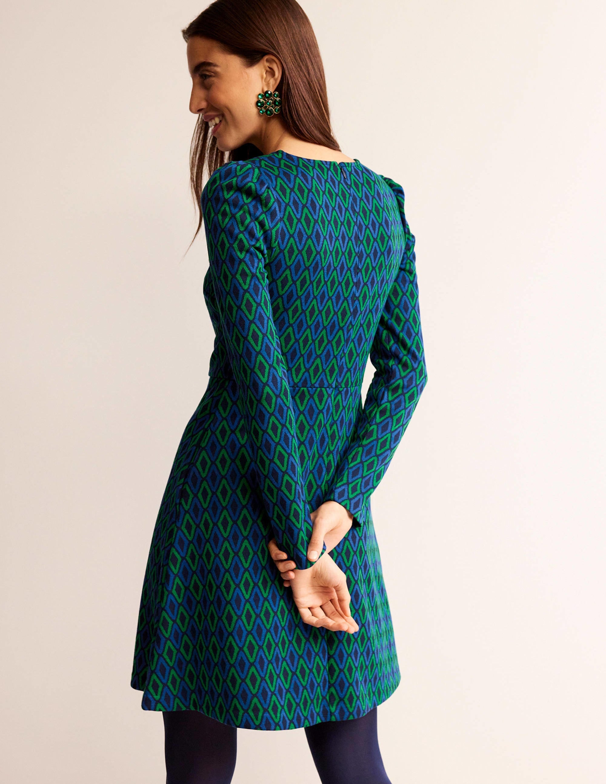 Kurzes A-Linien-Kleid aus Jacquard-Atlantikblau, Azurblau Jacquard - Image 3