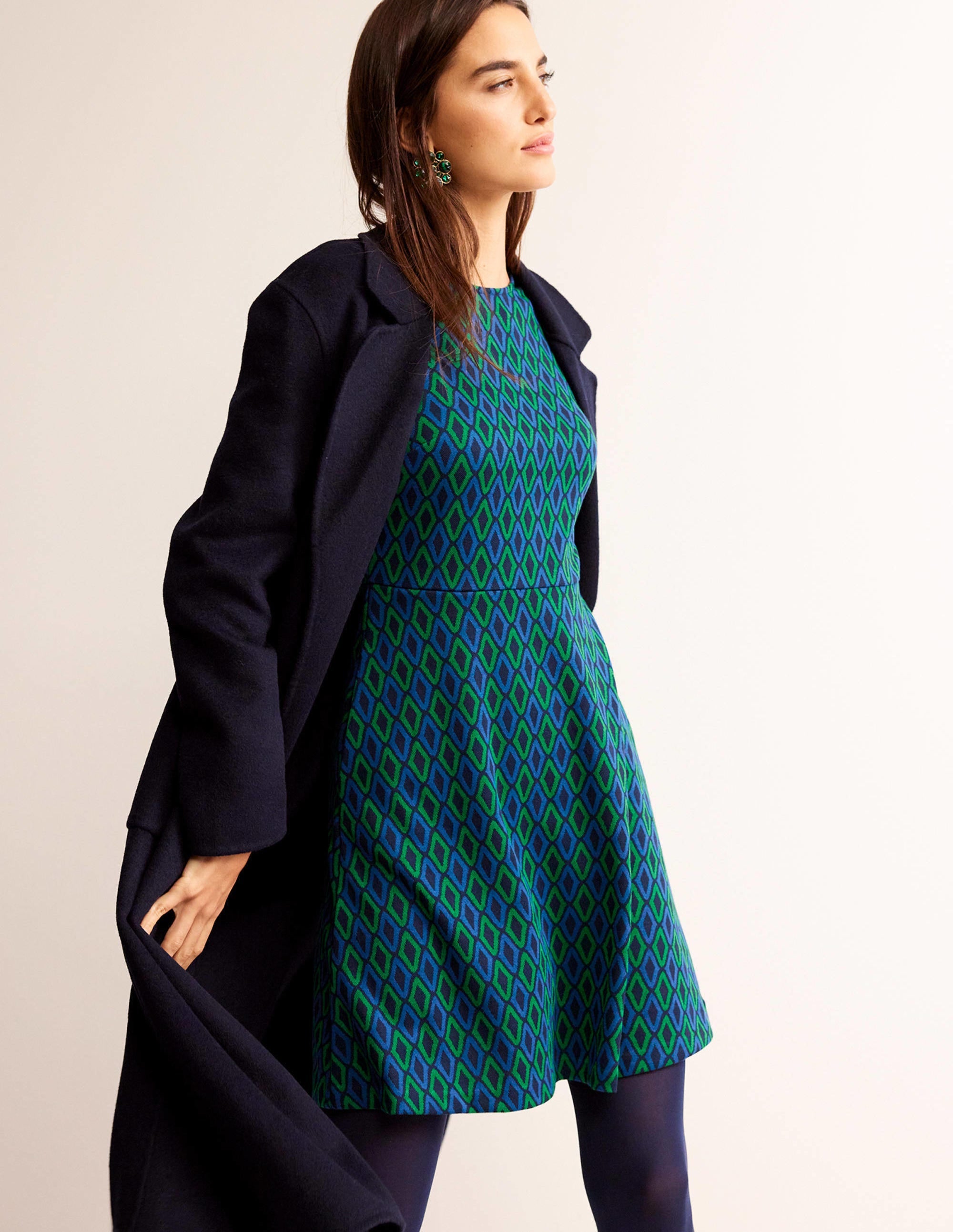 Kurzes A-Linien-Kleid aus Jacquard-Atlantikblau, Azurblau Jacquard - Image 4