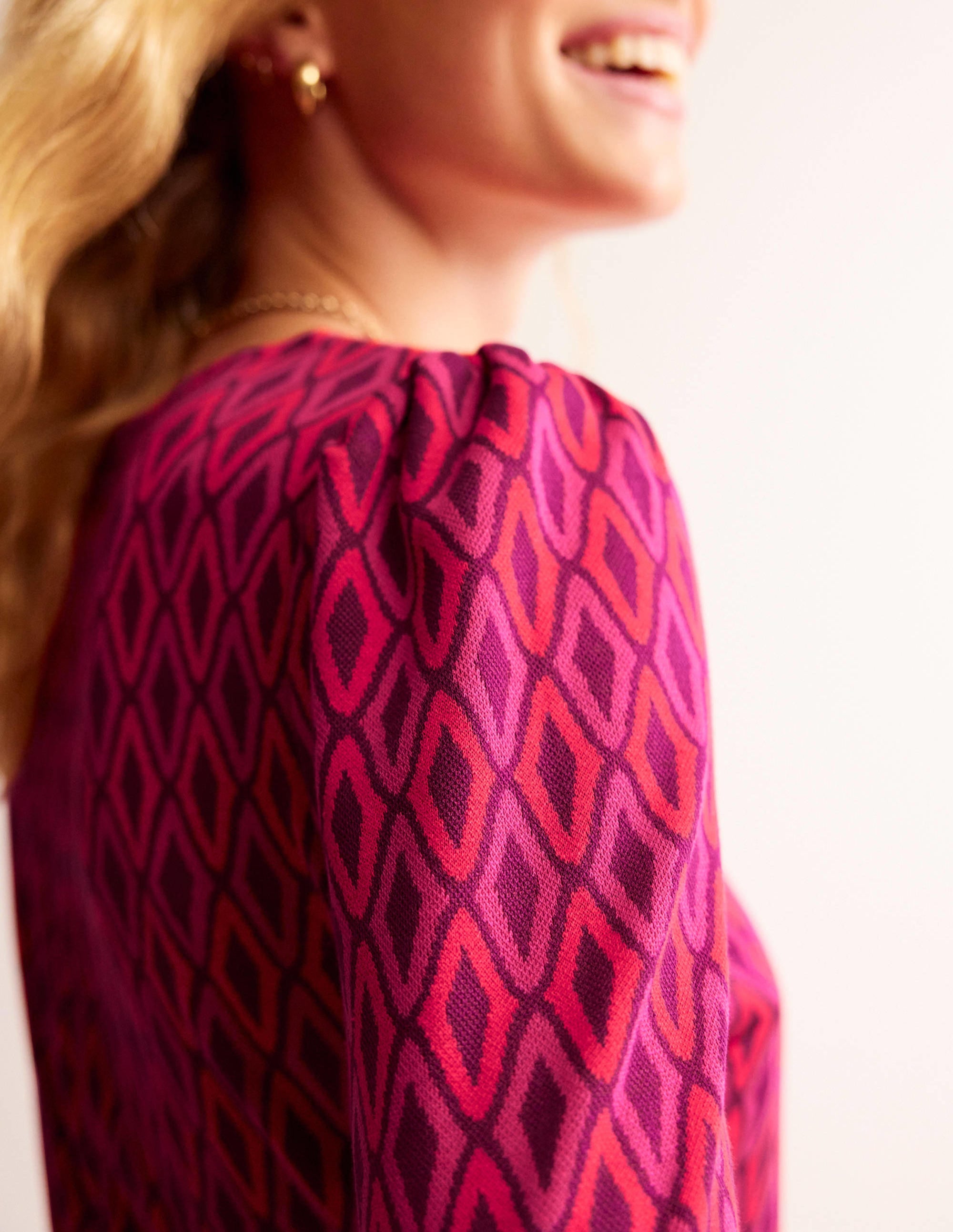 Kurzes A-Linien-Kleid aus Jacquard-Kräftiges Rosa, Azurblau Jacquard - Image 3