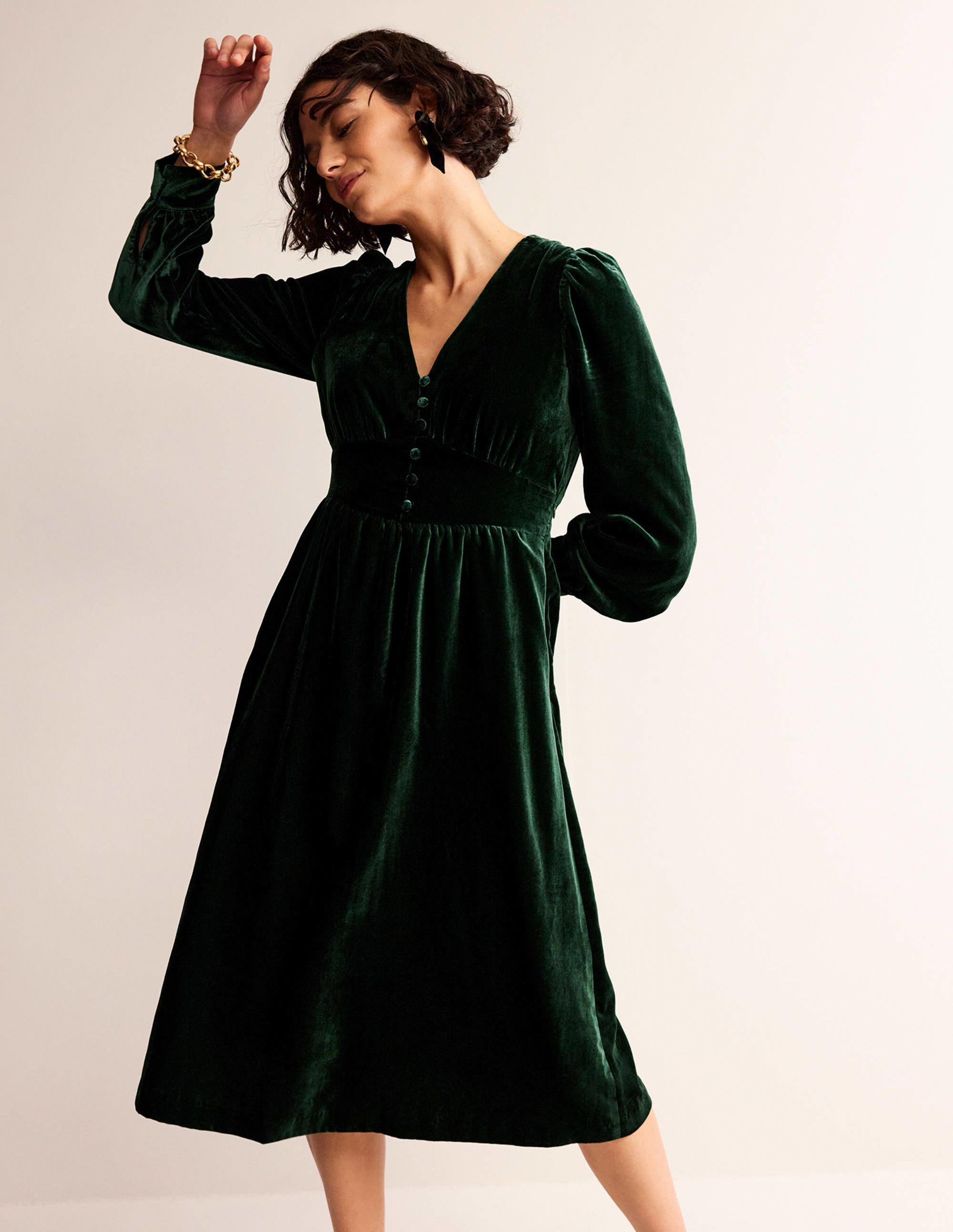 Elise Edelstein-Midikleid aus Samt-Chatsworth-Grün - Image 1